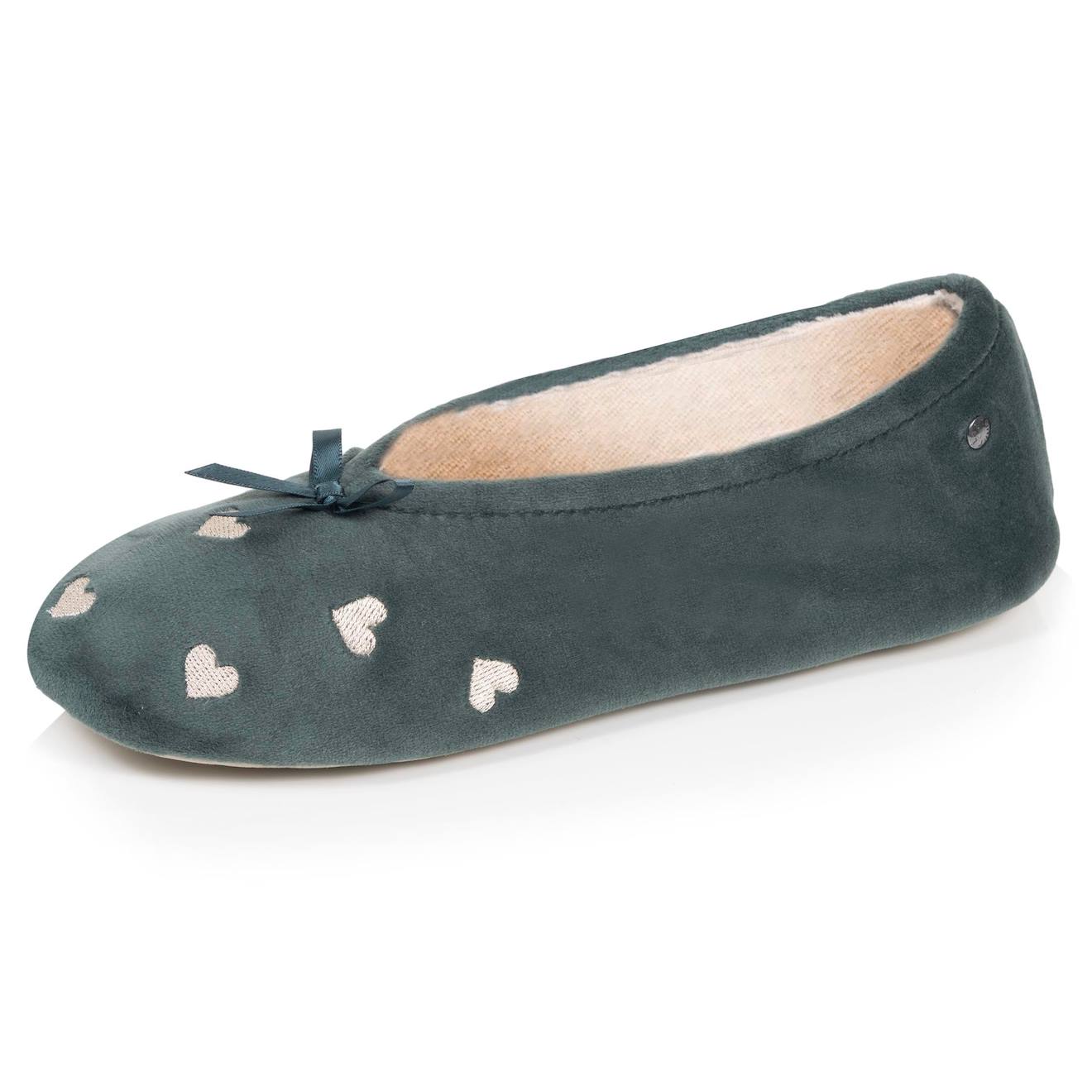 Chaussons Ballerines Ultra Confortables, Semelle En Cuir, Détail Grand Nœud Sauge/crème