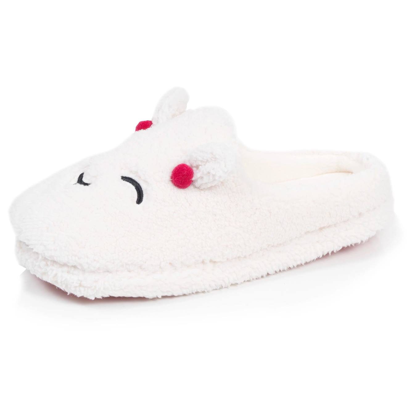 Chaussons Mules Sherpa, Semelle Gomme Ultra Souple Ivoire