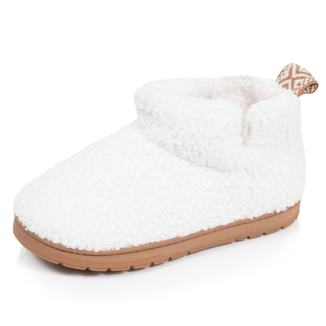 Chaussons Bottillons Maille Bouclette - Semelle Crantée Ivoire