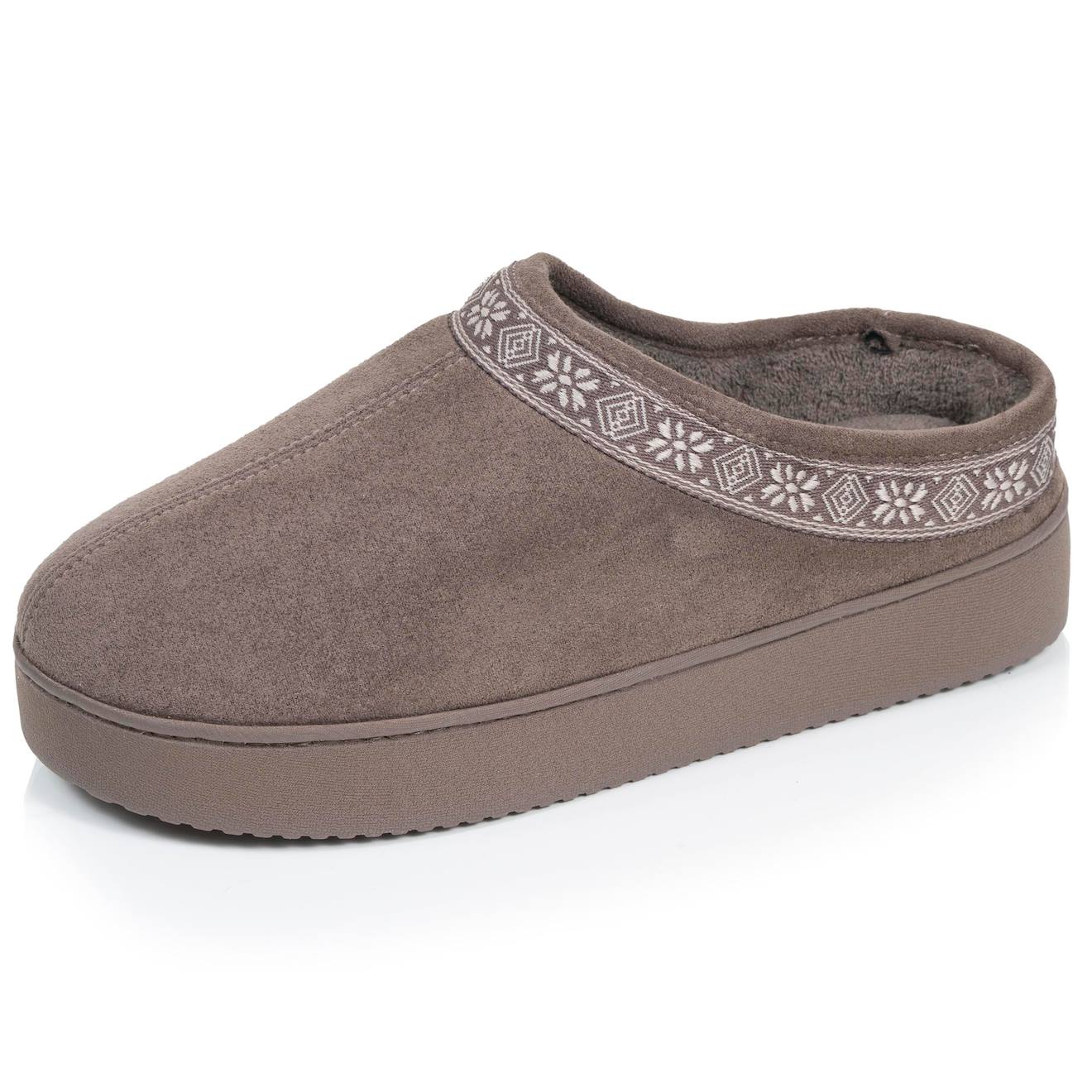 Chaussons Mules Suédine Semelle Plateforme Taupe