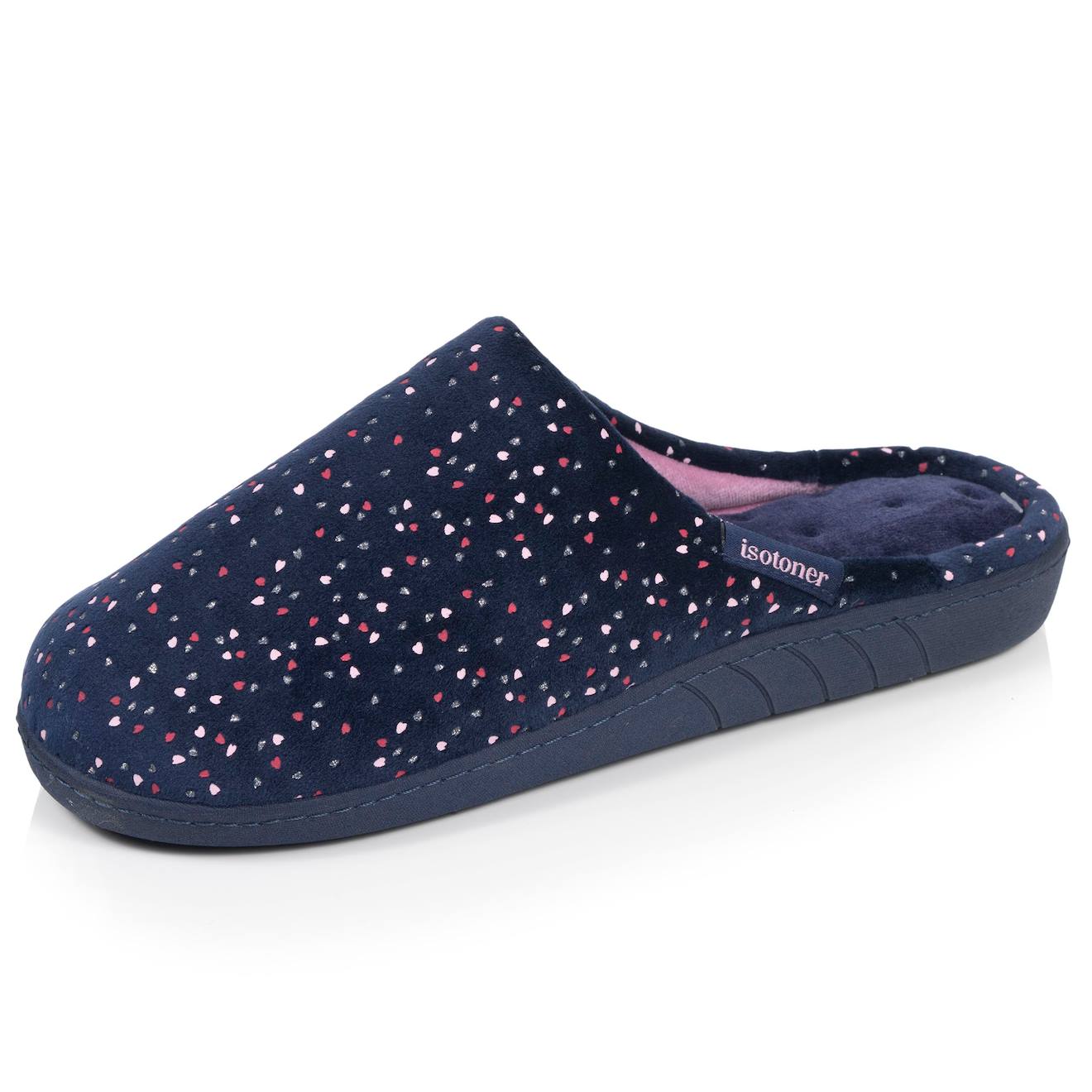 Chaussons Mules Microvelours Semelle Ergonomique, Mousse À Mémoire Forme Marine