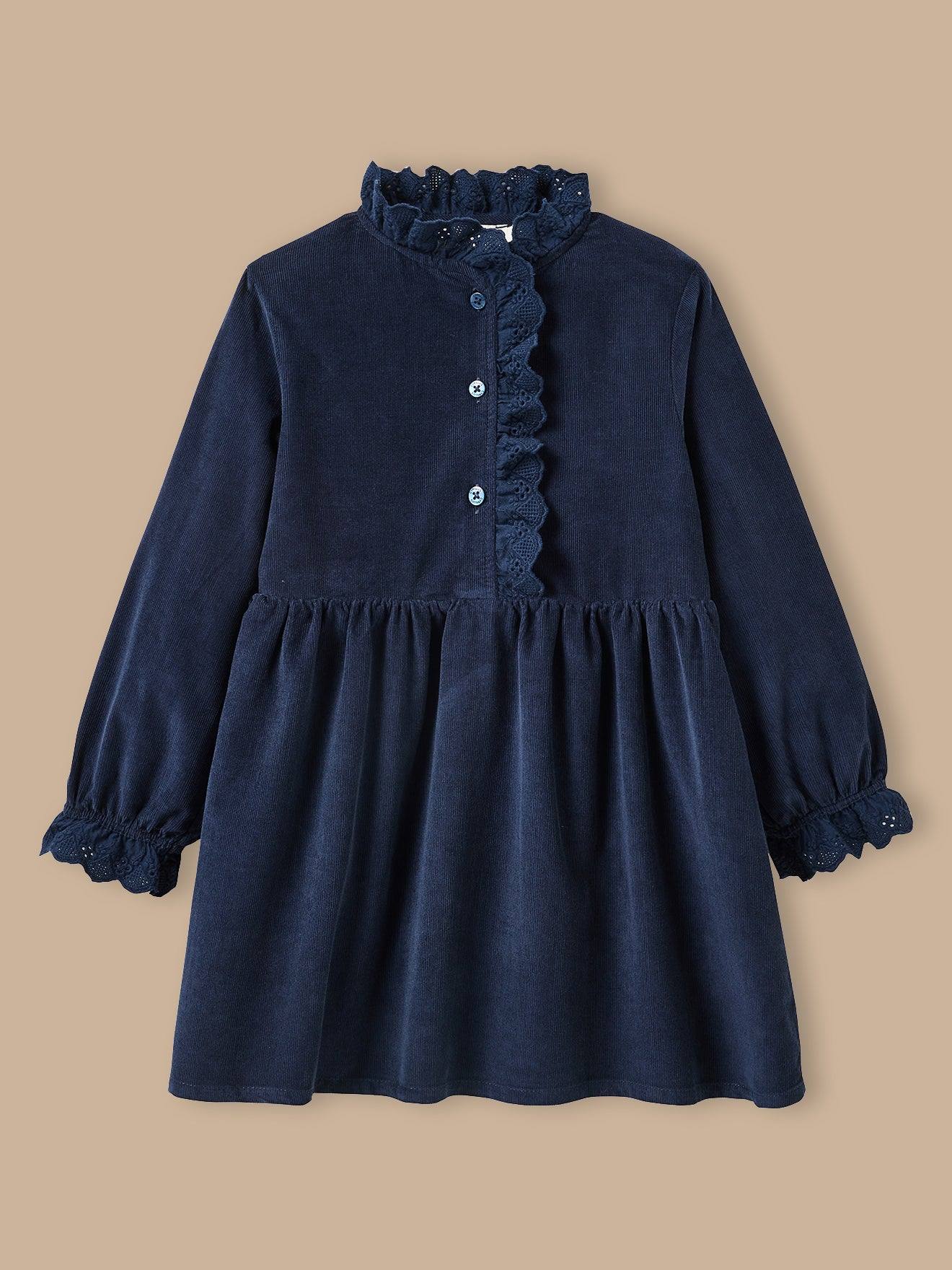 Robe Fille En Velours Marine