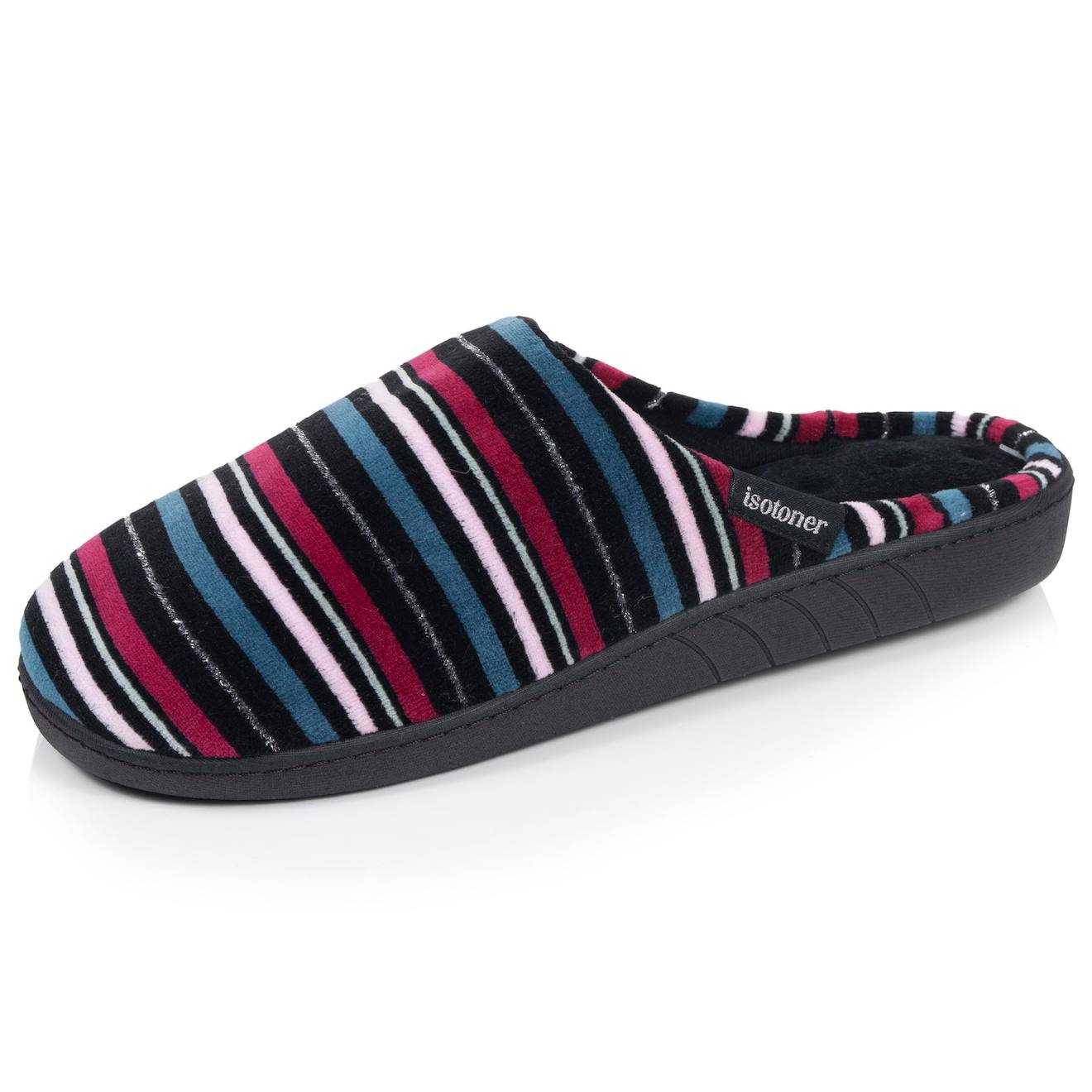 Chaussons Mules Microvelours Semelle Ergonomique, Mousse À Mémoire Forme Rayures Canard