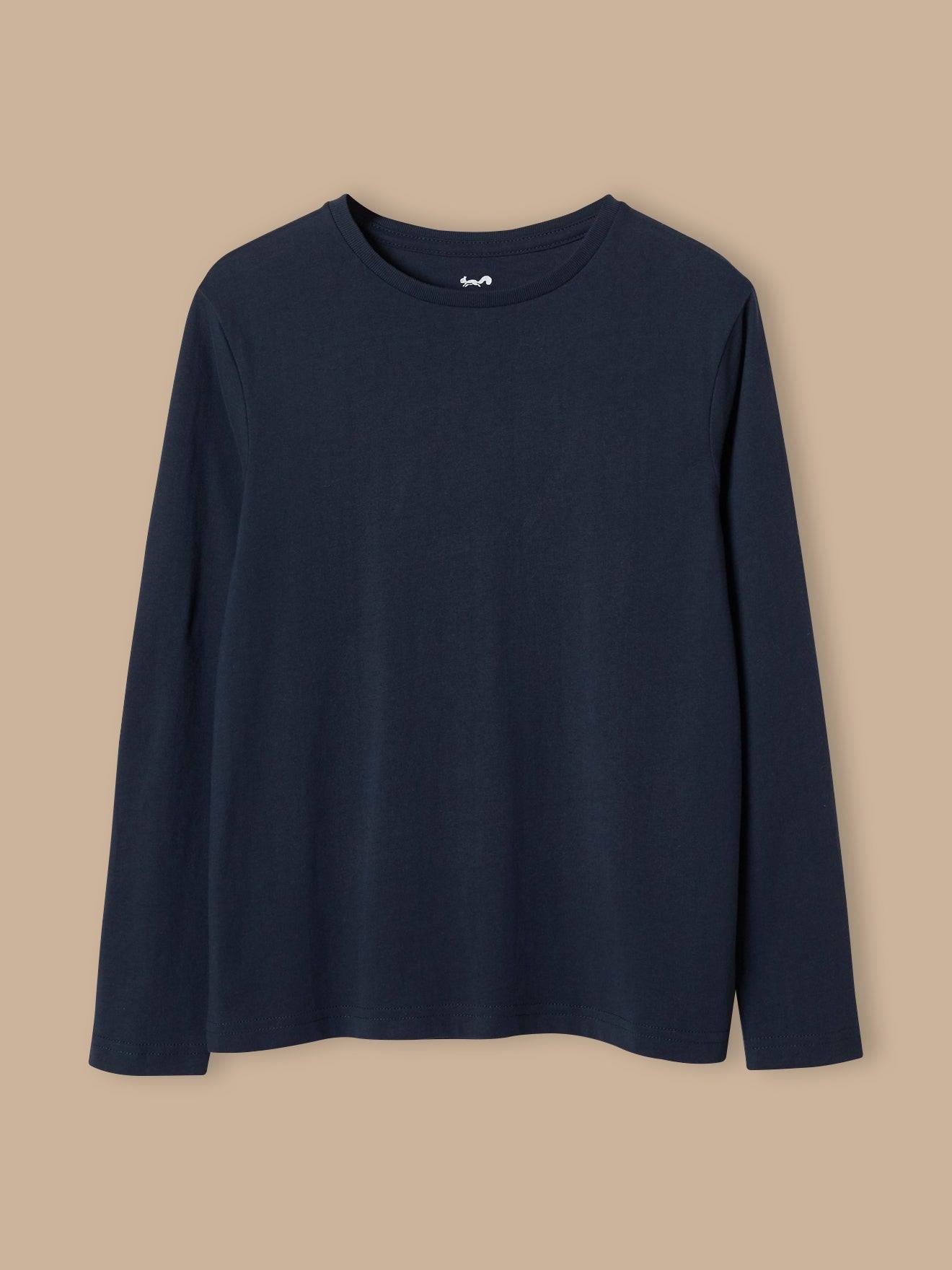 T-shirt Manches Longues Garçon Bleu Fonce Uni Avec T-shirt Manches Longues Garçon Bleu Fonce Uni Avec