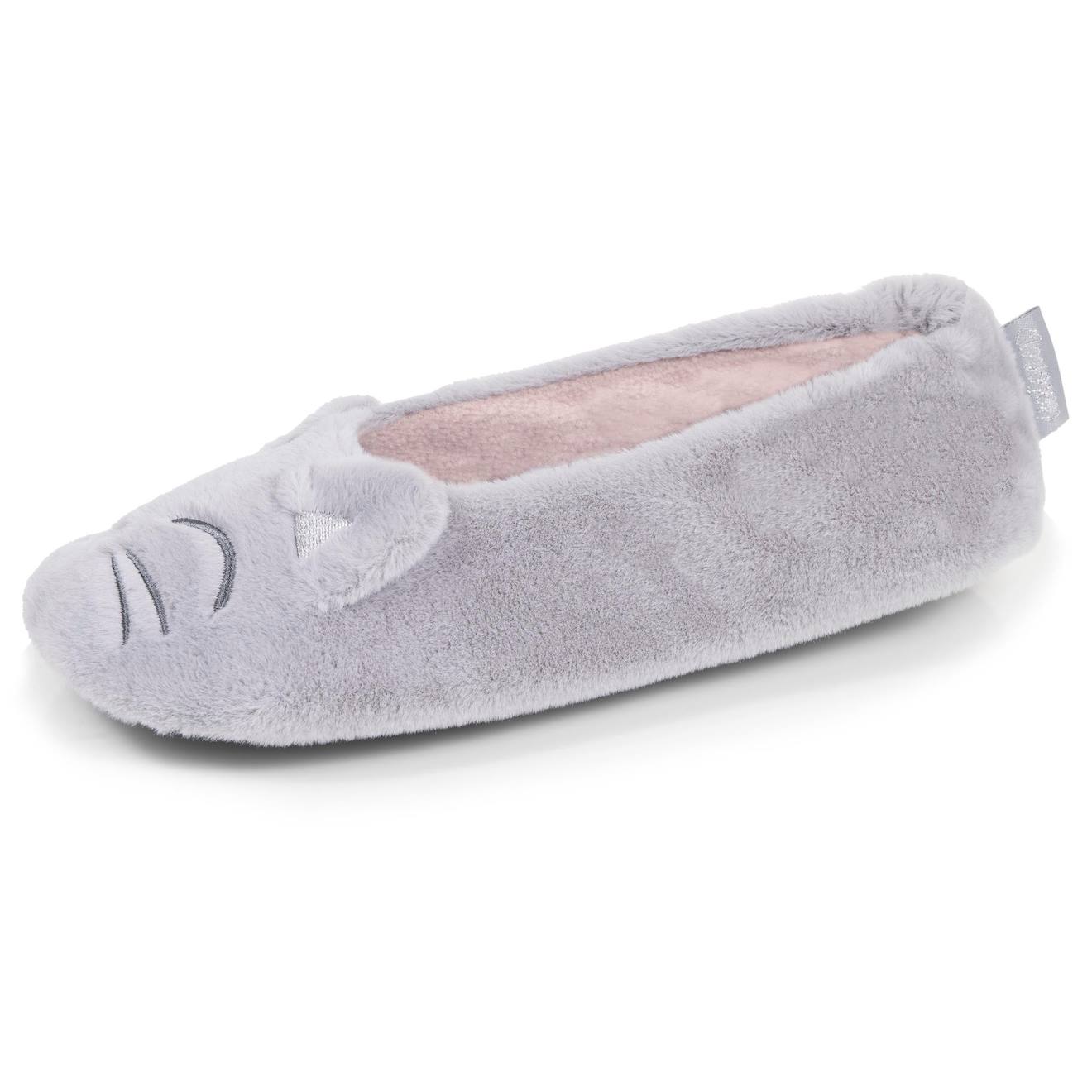 Chaussons Ballerines Imitation Fourrure, Semelle Gomme Ultra Souple Gris