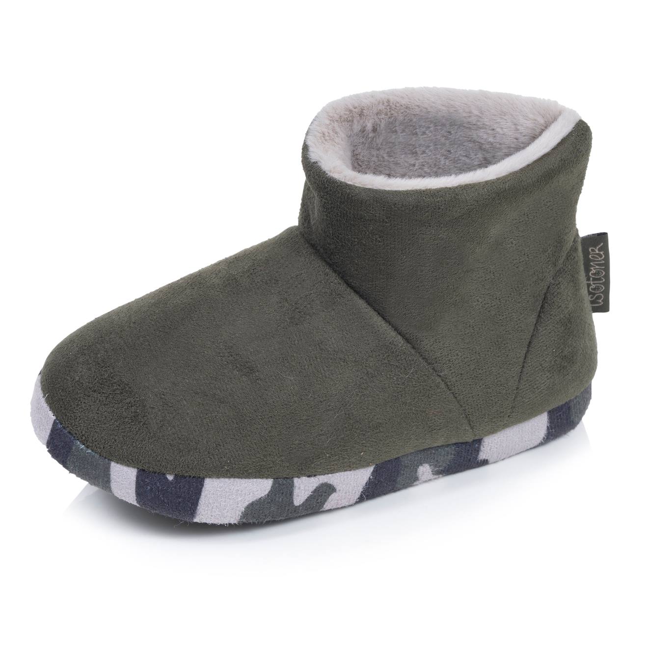 Chaussons Bottillons Suédine, Semelle Gomme Antidérapante Kaki