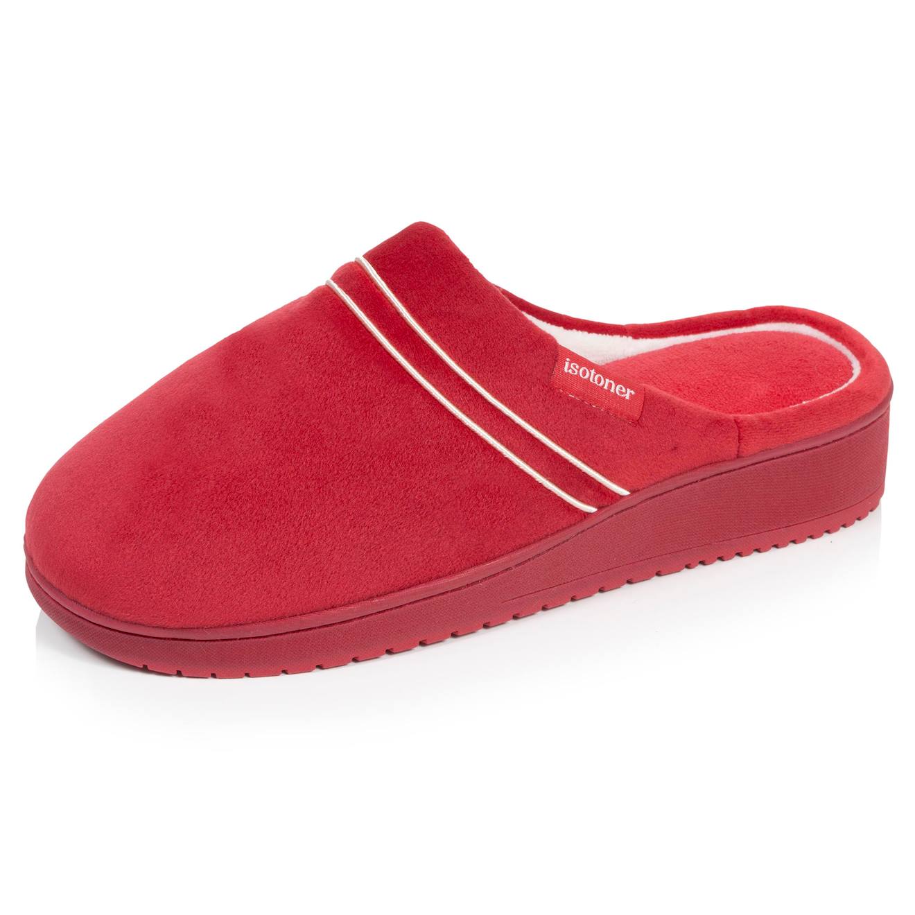 Chaussons Mules Microvelours Mousse À Mémoire Forme Talon 3,7 Cm Rouge