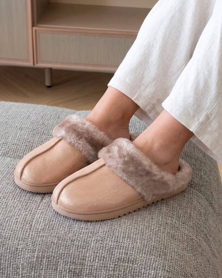 Chaussons mules ultra confortables, en maille bouclette, semelle crantée Beige+Camel+Noir 8 - vertbaudet enfant 