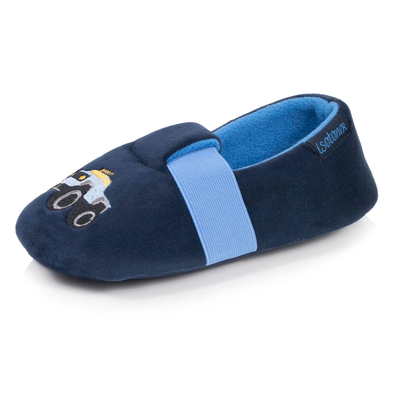 Chaussons Mocassins Microvelours, Semelle Gomme Antidérapante Marine Chaussons Mocassins Microvelours, Semelle Gomme Antidérapante Marine
