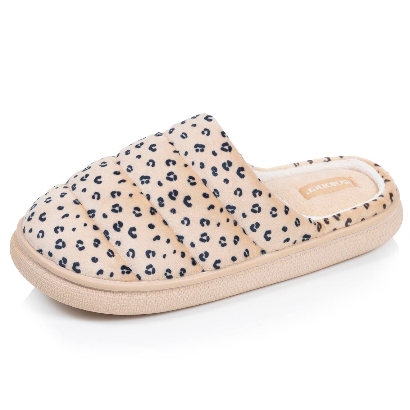 Chaussons Mules Microvelours Semelle Bloup Extra Confort Léopard Beige