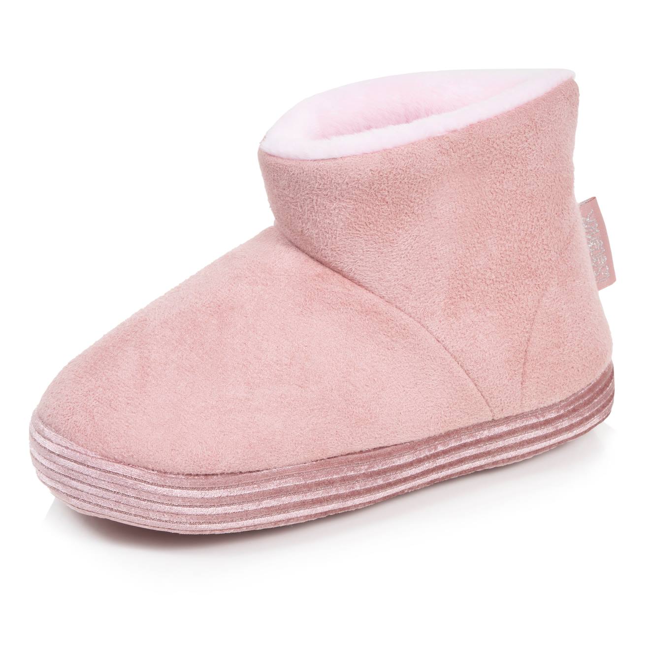 Chaussons Bottillons Suédine, Semelle Gomme Antidérapante Rose