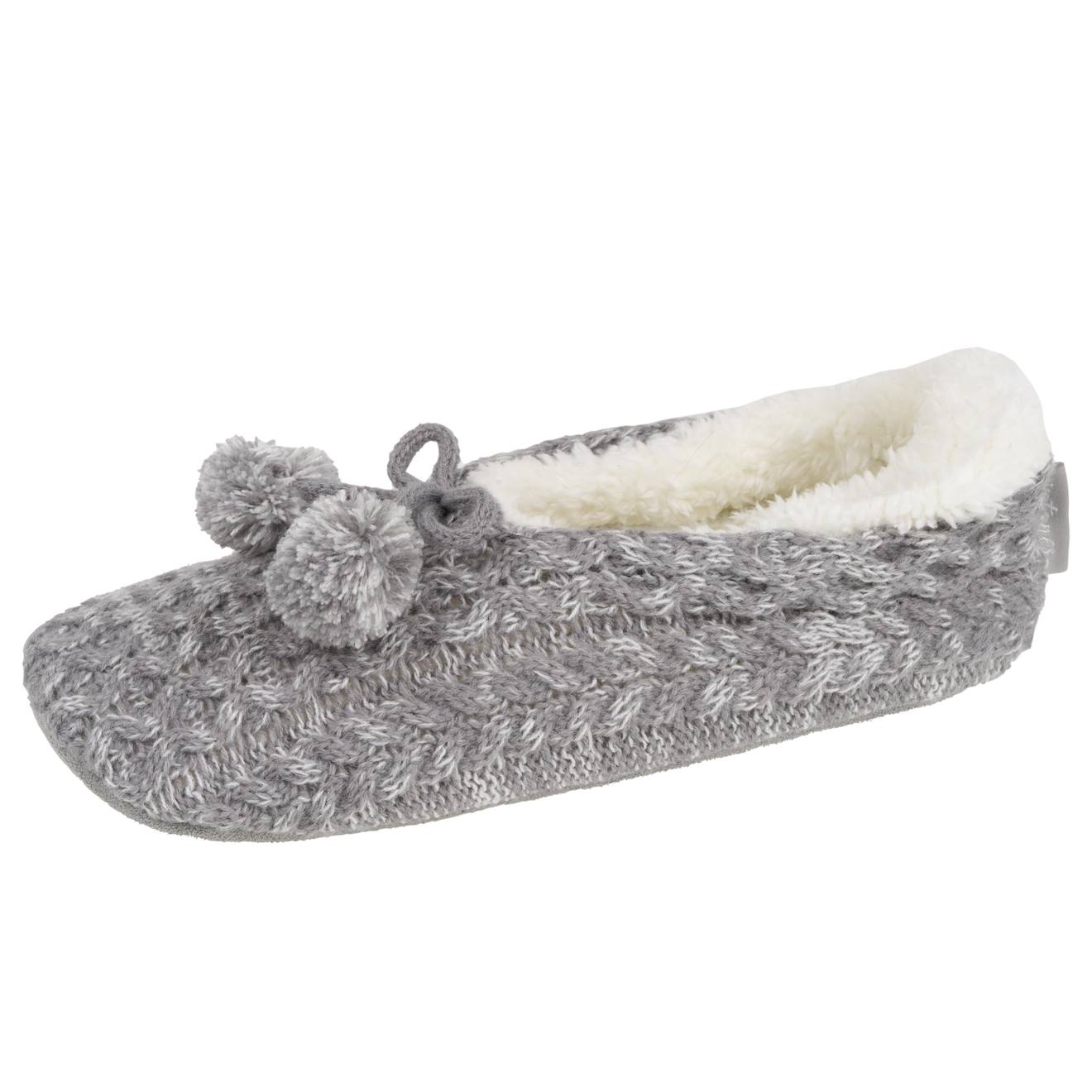 Chaussettes D'intérieur Maille Torsadée, Picots Antidérapants Gris Chiné