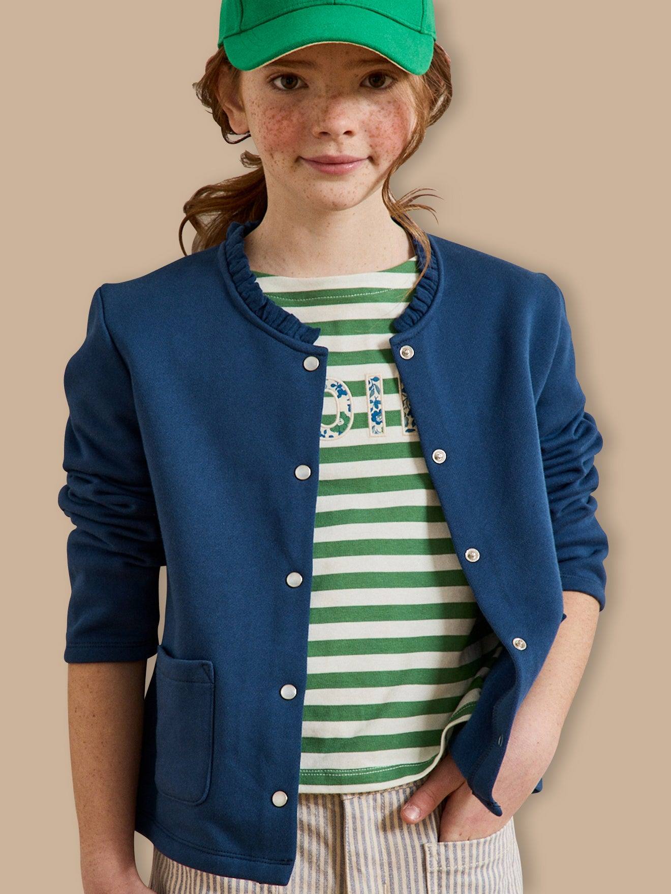 Gilet Fille En Molleton - Coton Biologique Marine