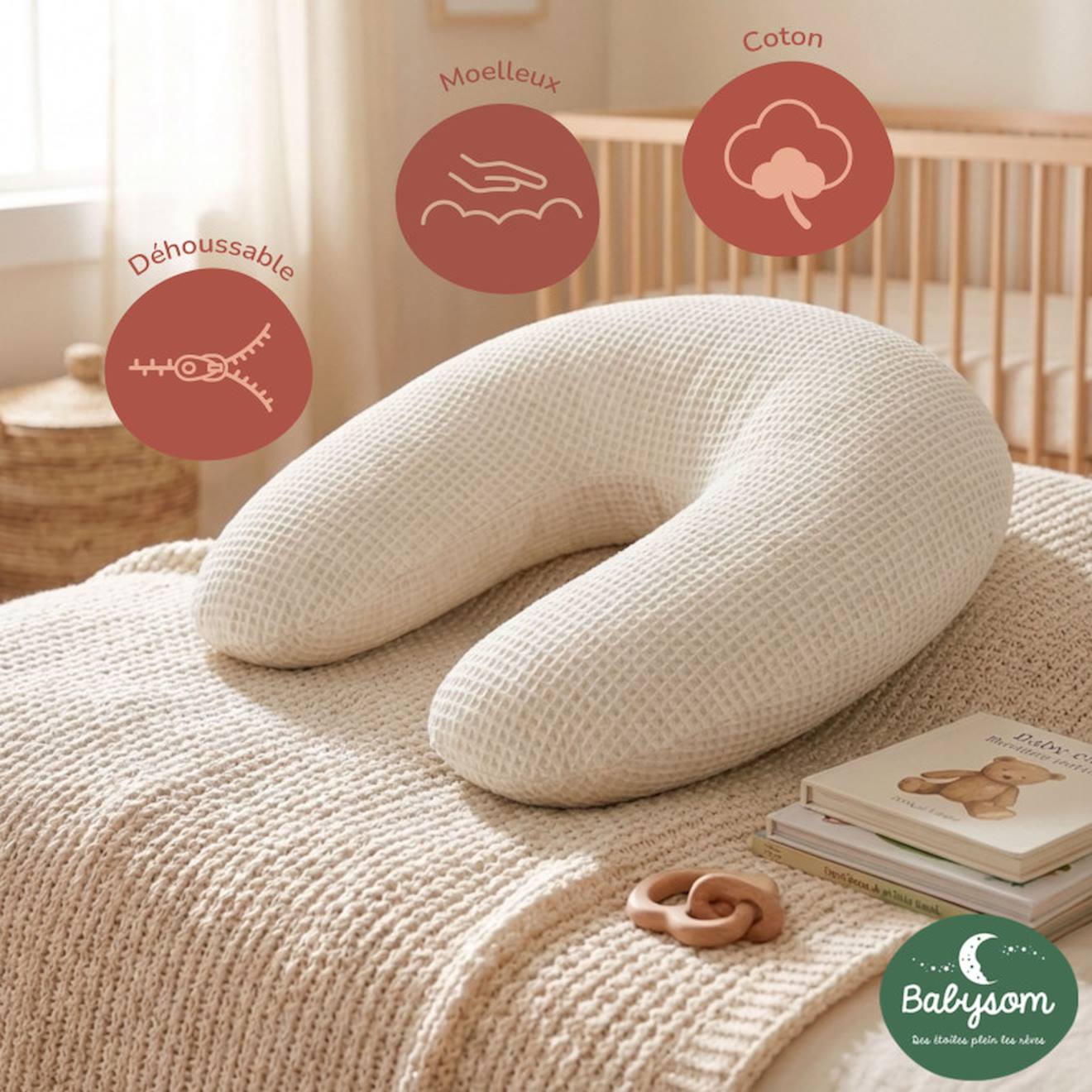 Coussin De Maternité 3 En 1 : Grossesse, Allaitement Et Repos Bébé - Housse 100% Coton - Xxl Beige (babysom) - Image 1