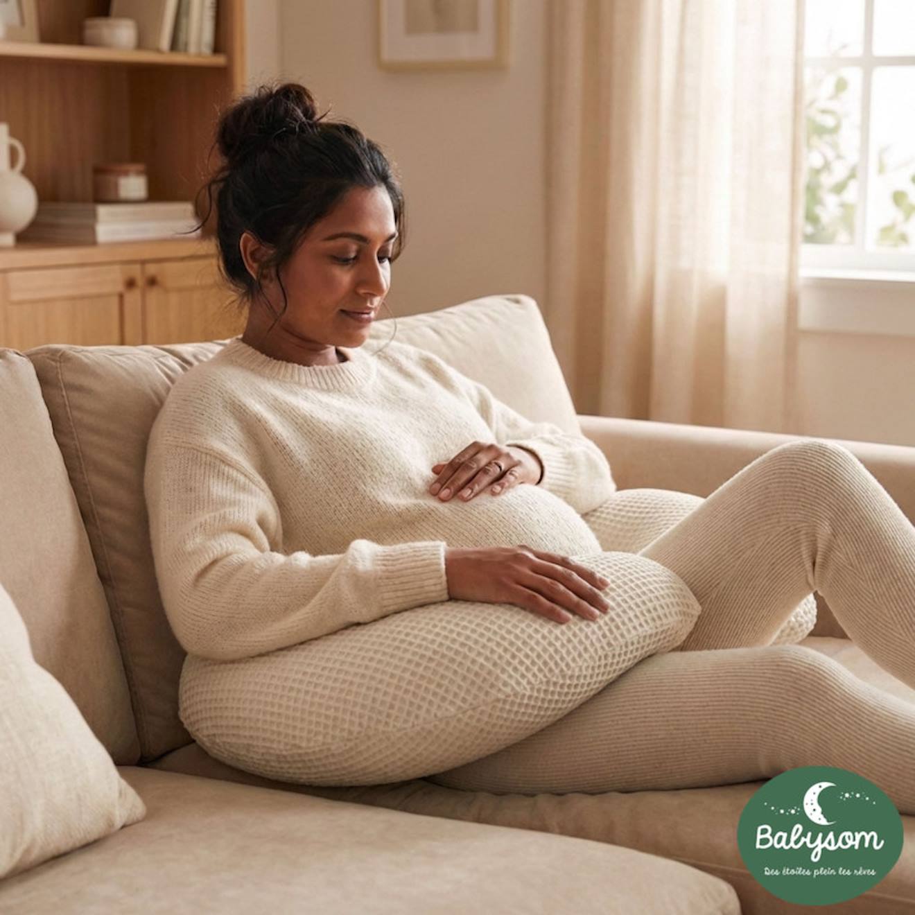 Coussin De Maternité 3 En 1 : Grossesse, Allaitement Et Repos Bébé - Housse 100% Coton - Xxl Beige (babysom) - Image 2