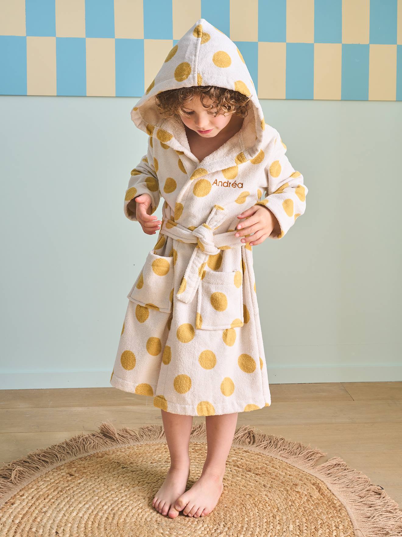Peignoir enfant en coton blanc imprimé