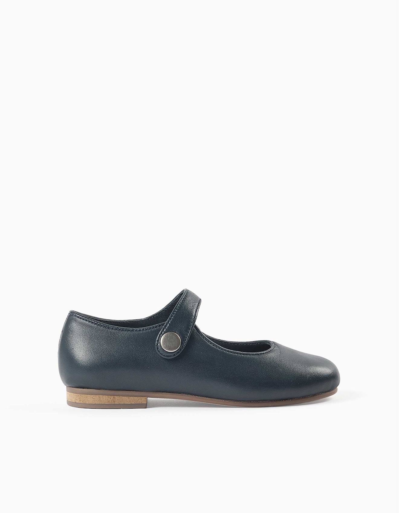 Ballerines Style Mary Jane En Cuir Bleu