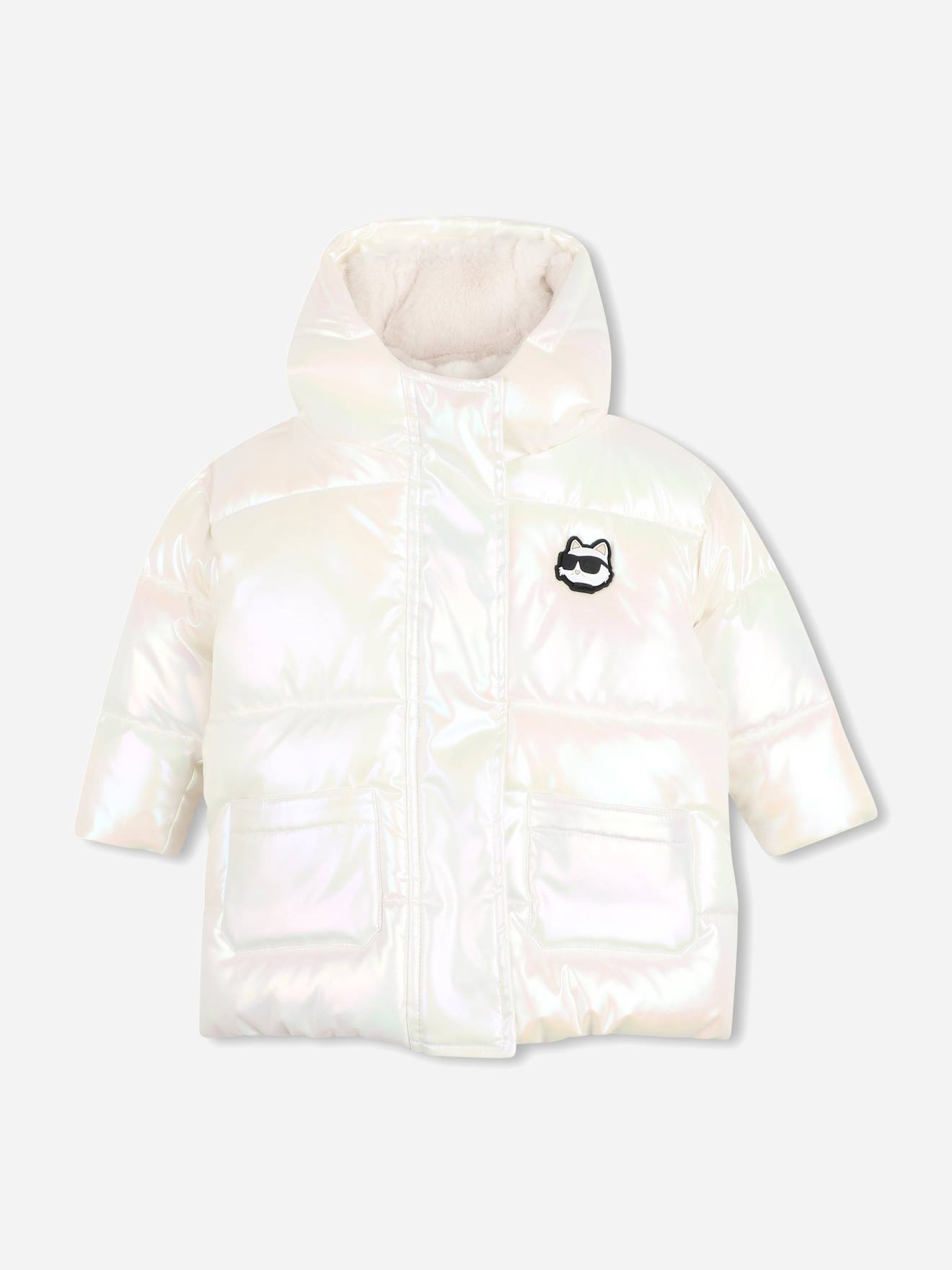 Blouson Fille À Capuche Blanc Irisé