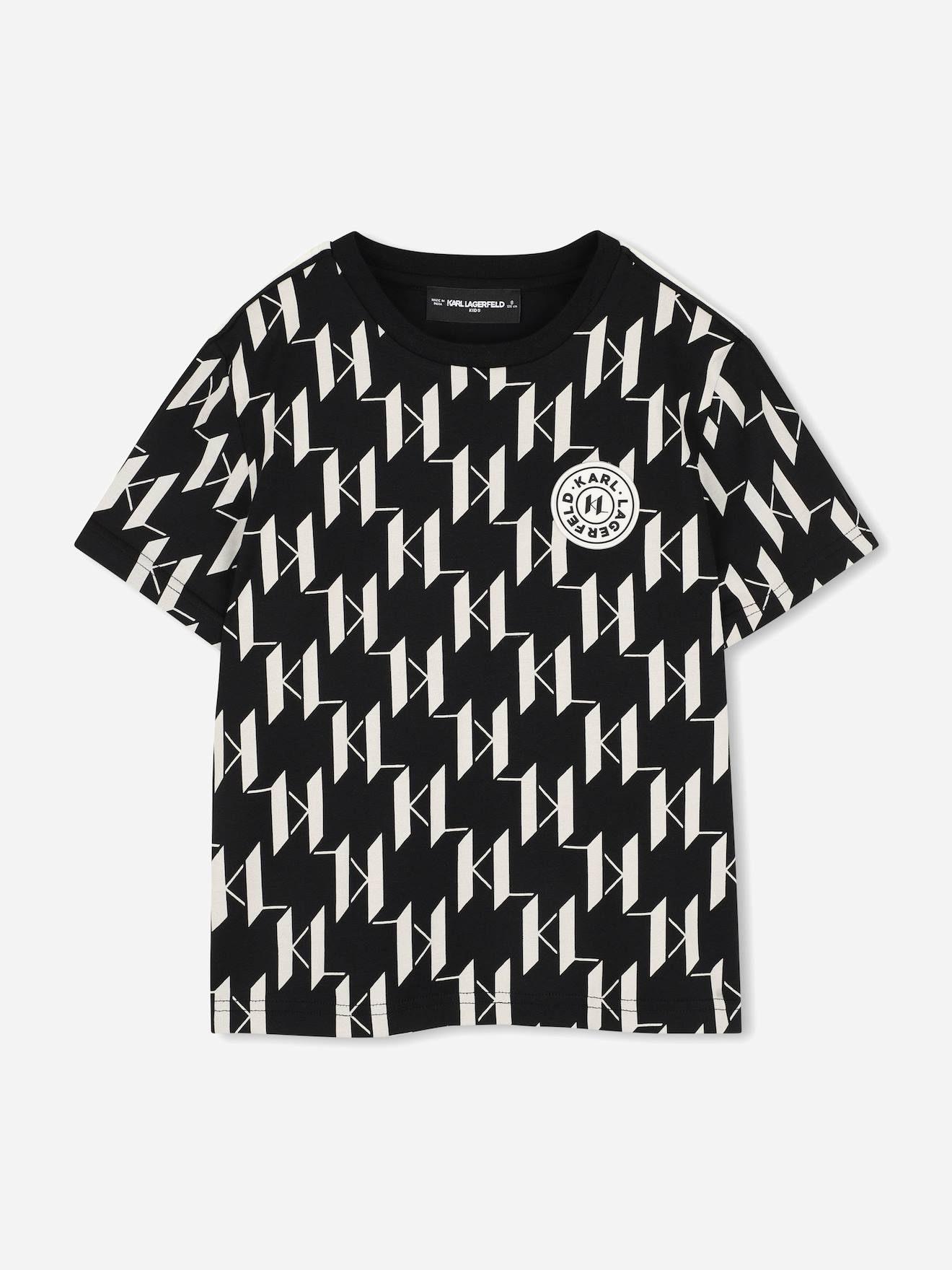 T-shirt Garçon Col Rond Noir / Beige T-shirt Garçon Col Rond Noir / Beige