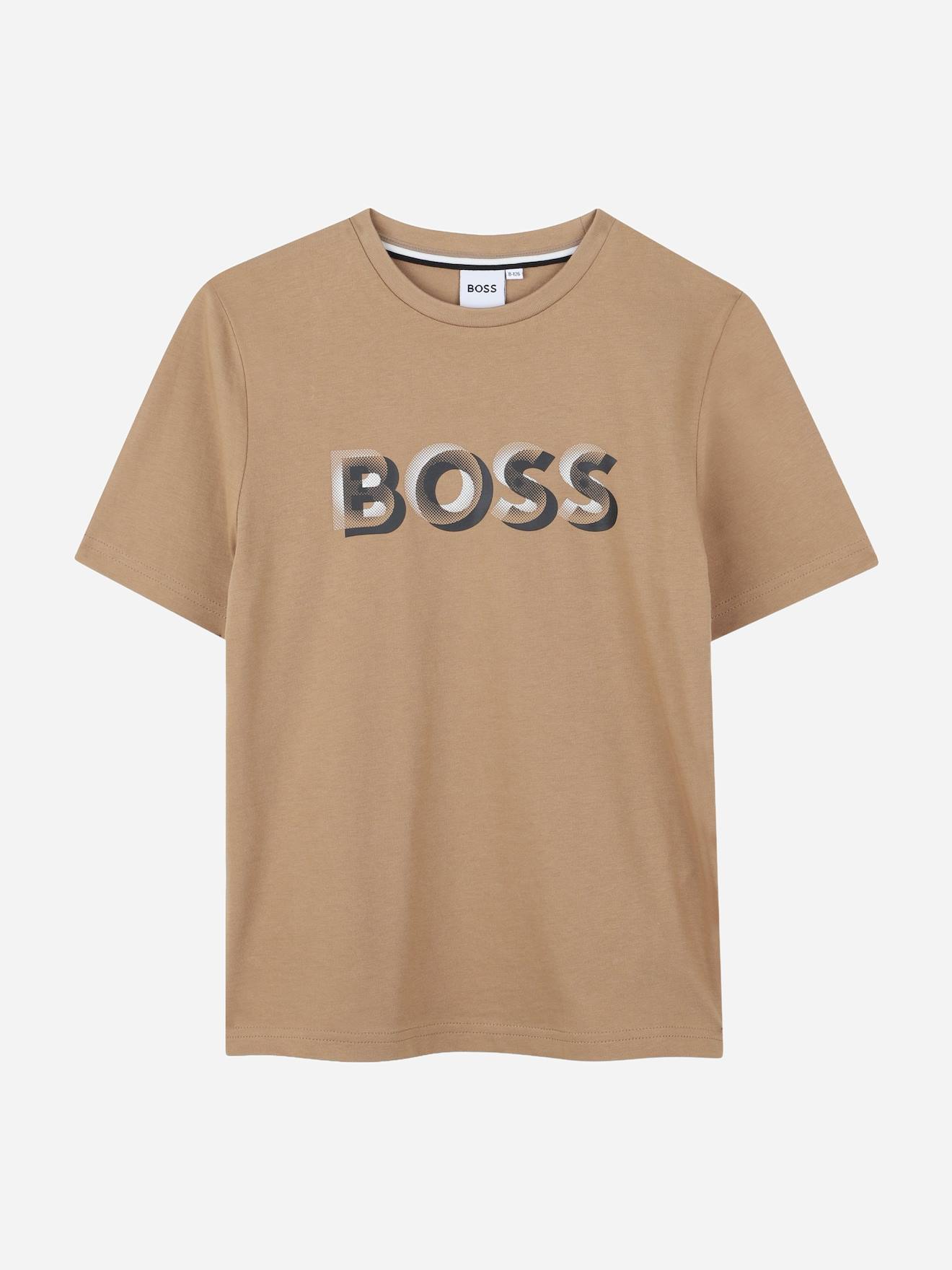 T-shirt Garçon Col Rond Beige Foncé T-shirt Garçon Col Rond Beige Foncé