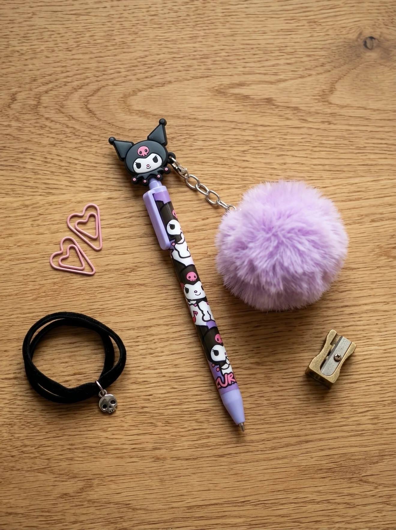 Stylo Kuromi Avec Figurine Et Pompon Violet