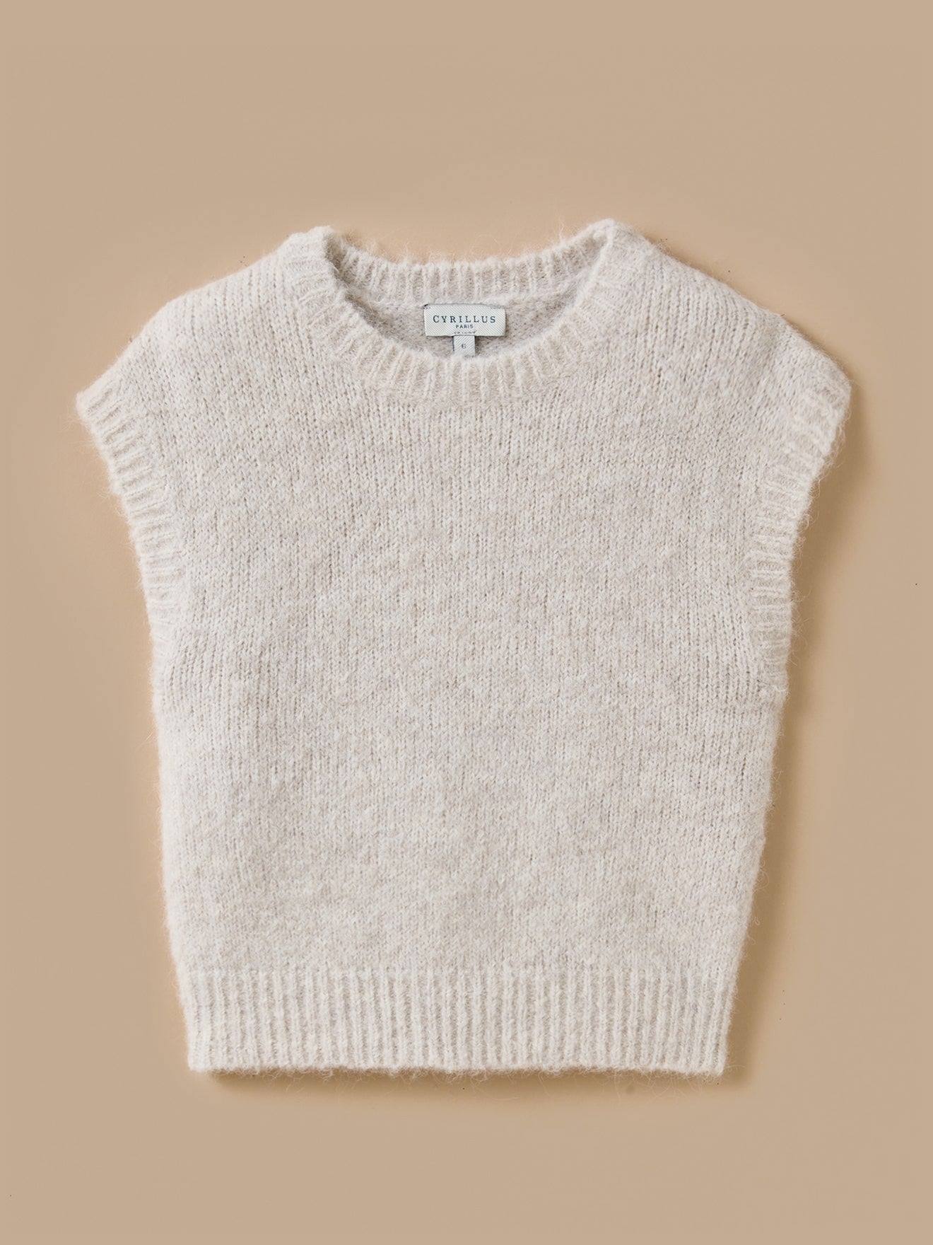 Pull Sans Manches Fille Laine Et Alpaga Ecru Chine