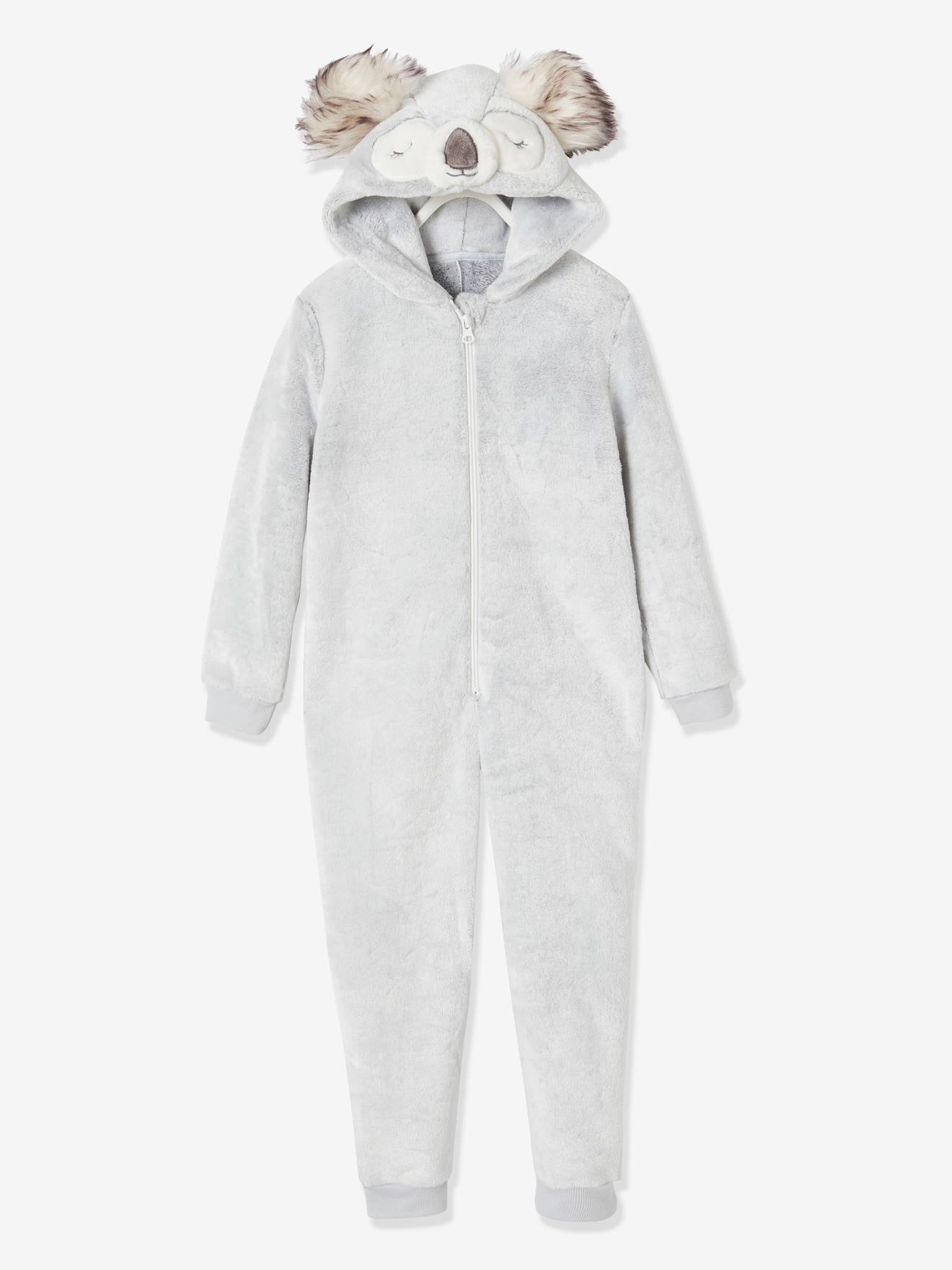 Surpyjama koala en velours enfant gris clair chiné