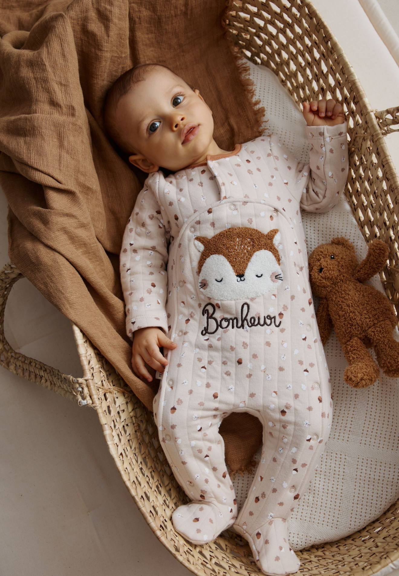 Pyjama Bébé Matelassé Ouverture Pont Caramel Ecru