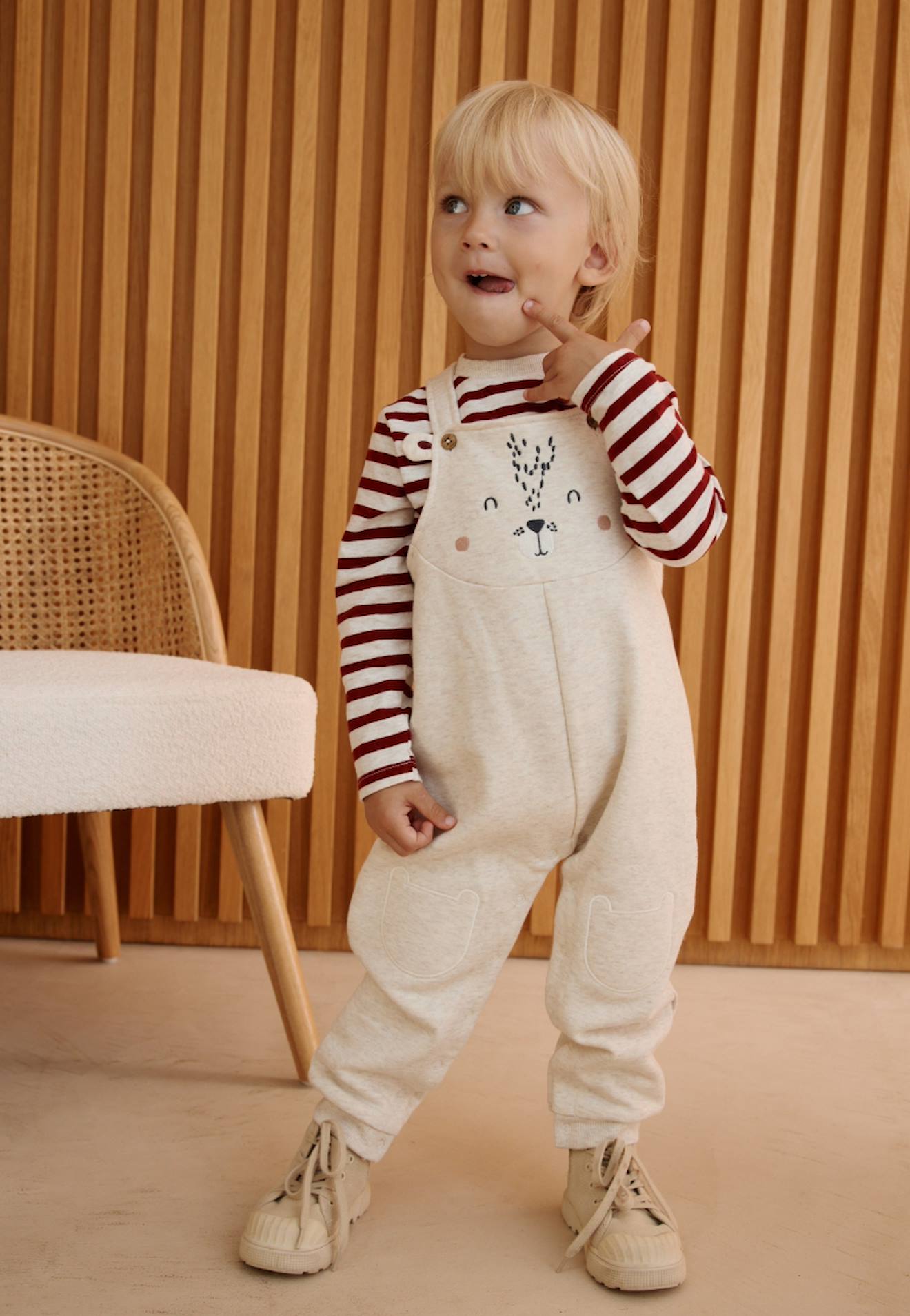 Ensemble Salopette Bébé En Molleton Et T-shirt Pistache Beige