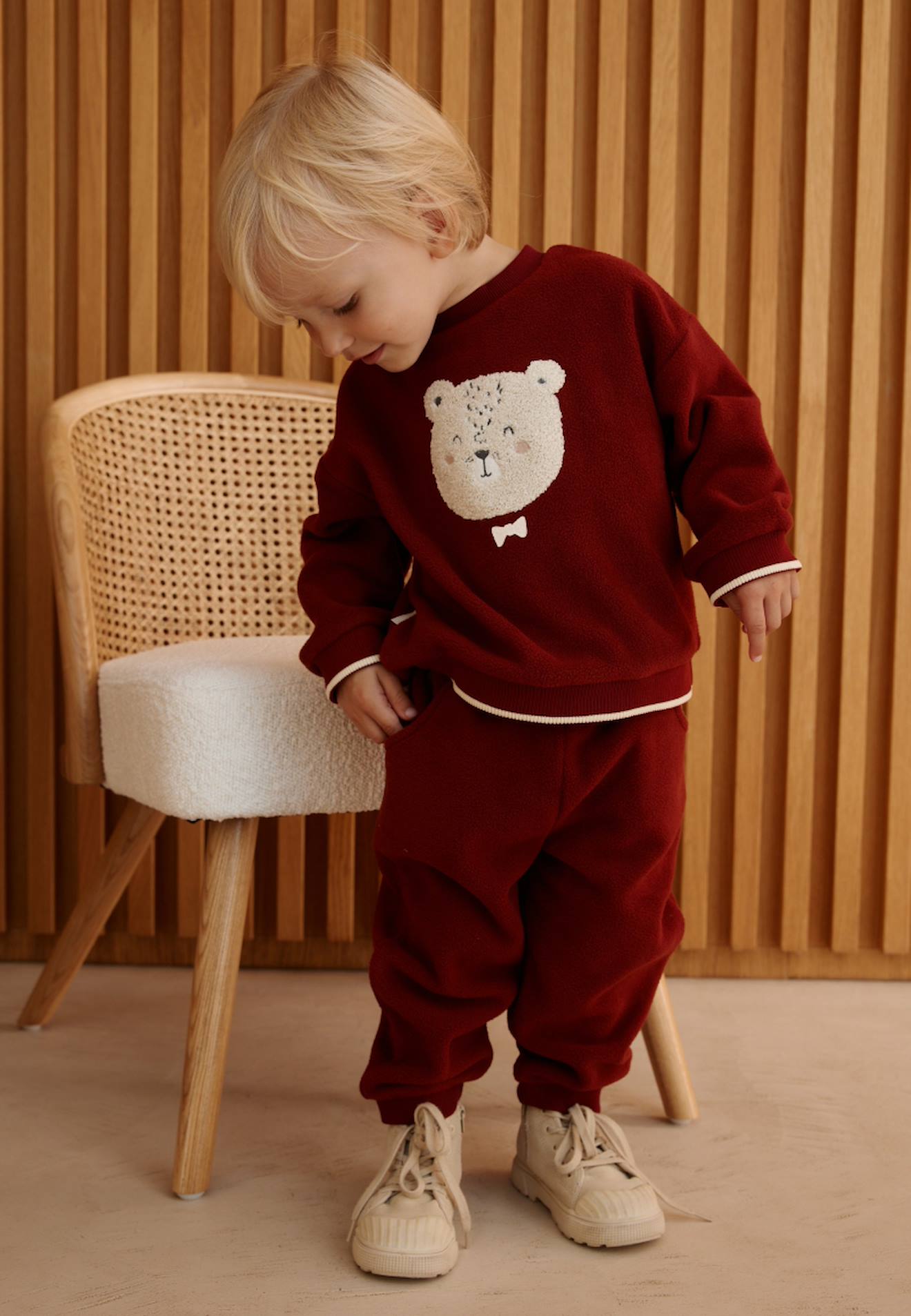 Ensemble Bébé Sweat Et Pantalon En Polaire Pistache Bordeaux