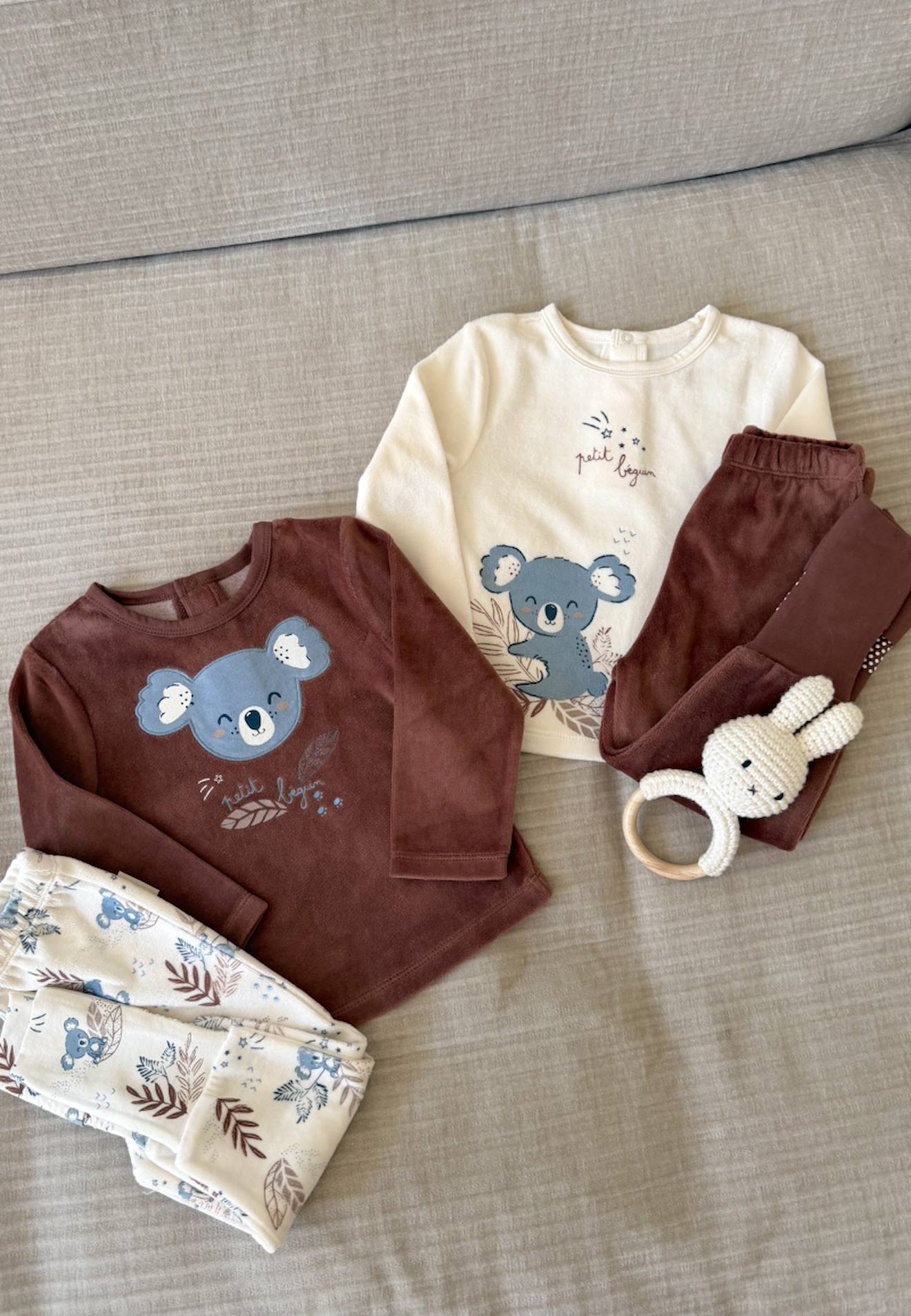 Lot De 2 Pyjamas Bébé 2 Pièces En Velours À Pieds Retroussables Mathéo Marron