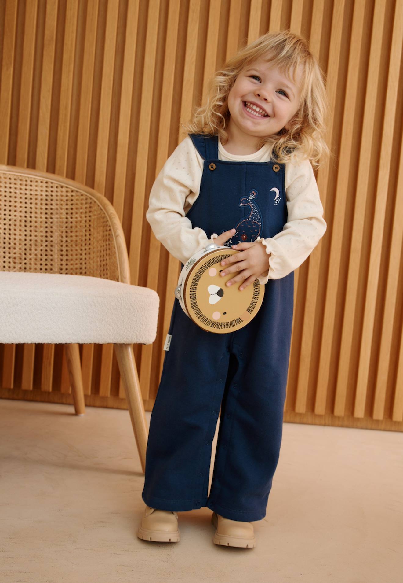 Ensemble Salopette Bébé En Molleton Et T-shirt En Pointelle Ollie Bleu