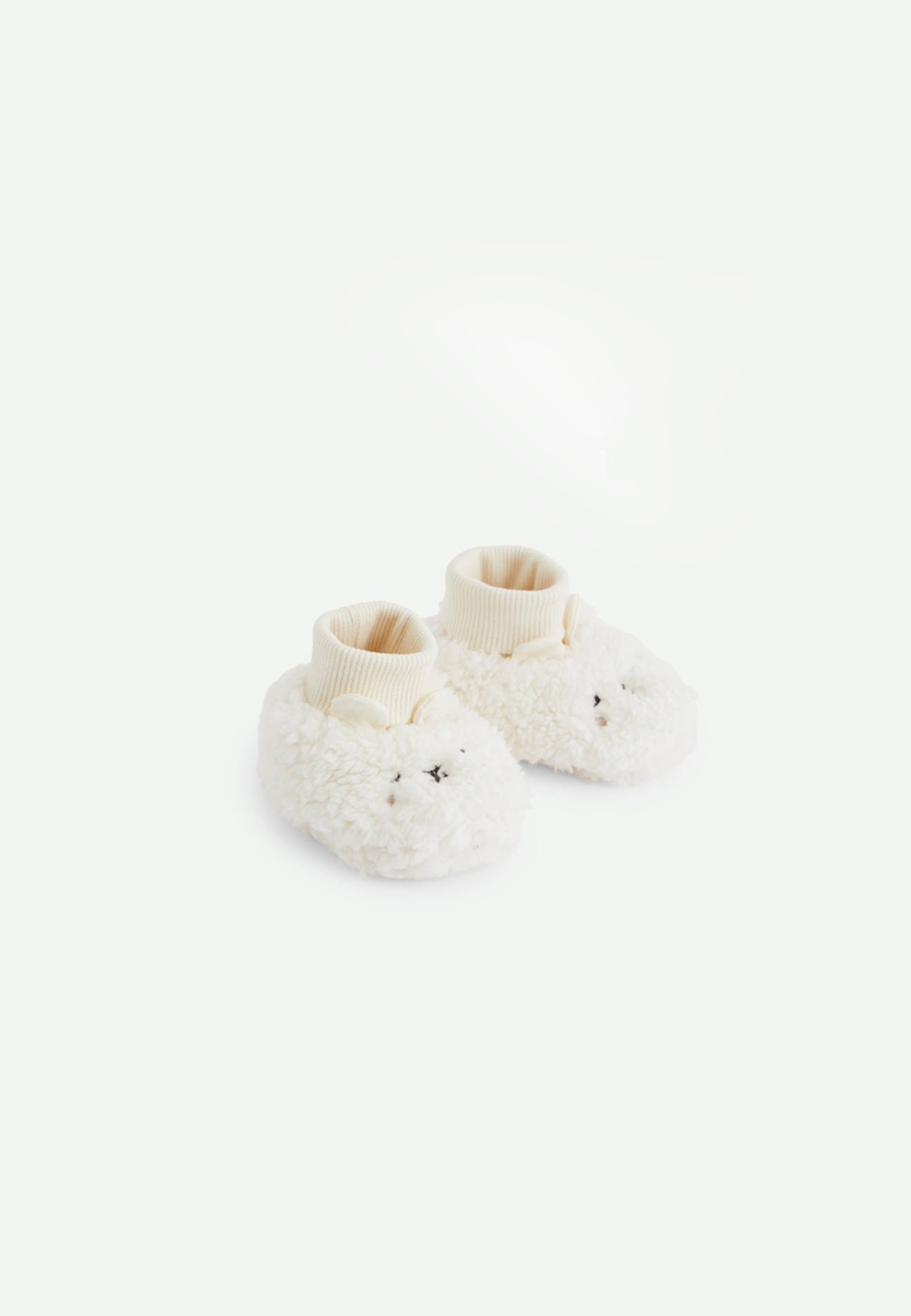 Chaussons Bébé En Sherpa Caramel Ecru