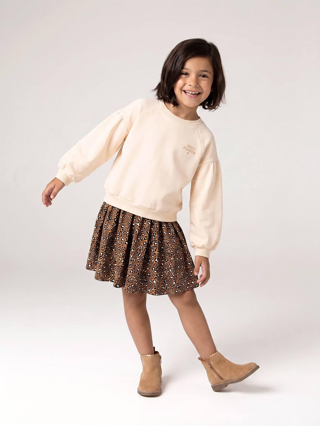 Robe bi-matière fille écru
