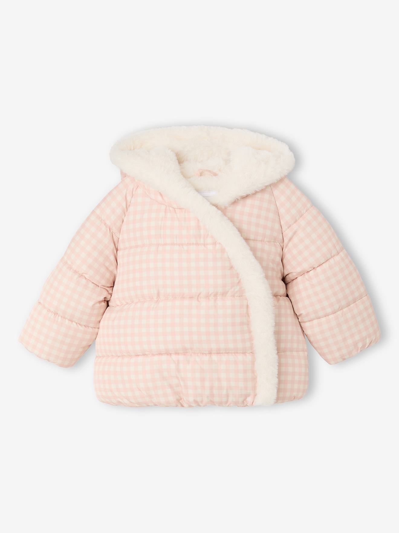Doudoune bébé fille à capuche rose poudré