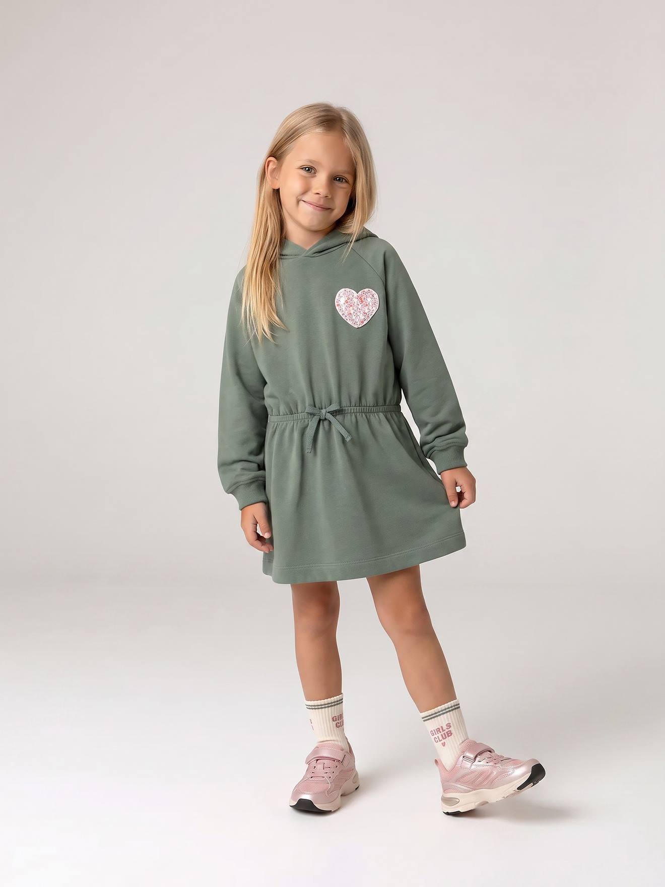 Robe courte à capuche fille vert