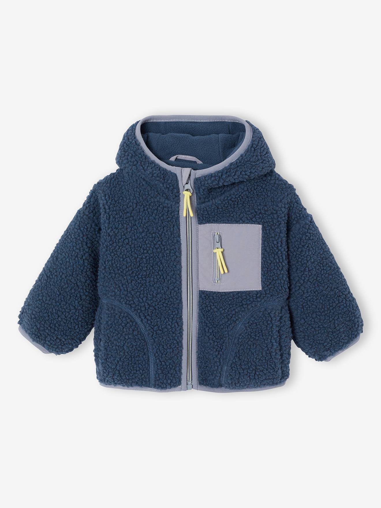 Blouson bébé garçon sherpa à capuche zippé bleu