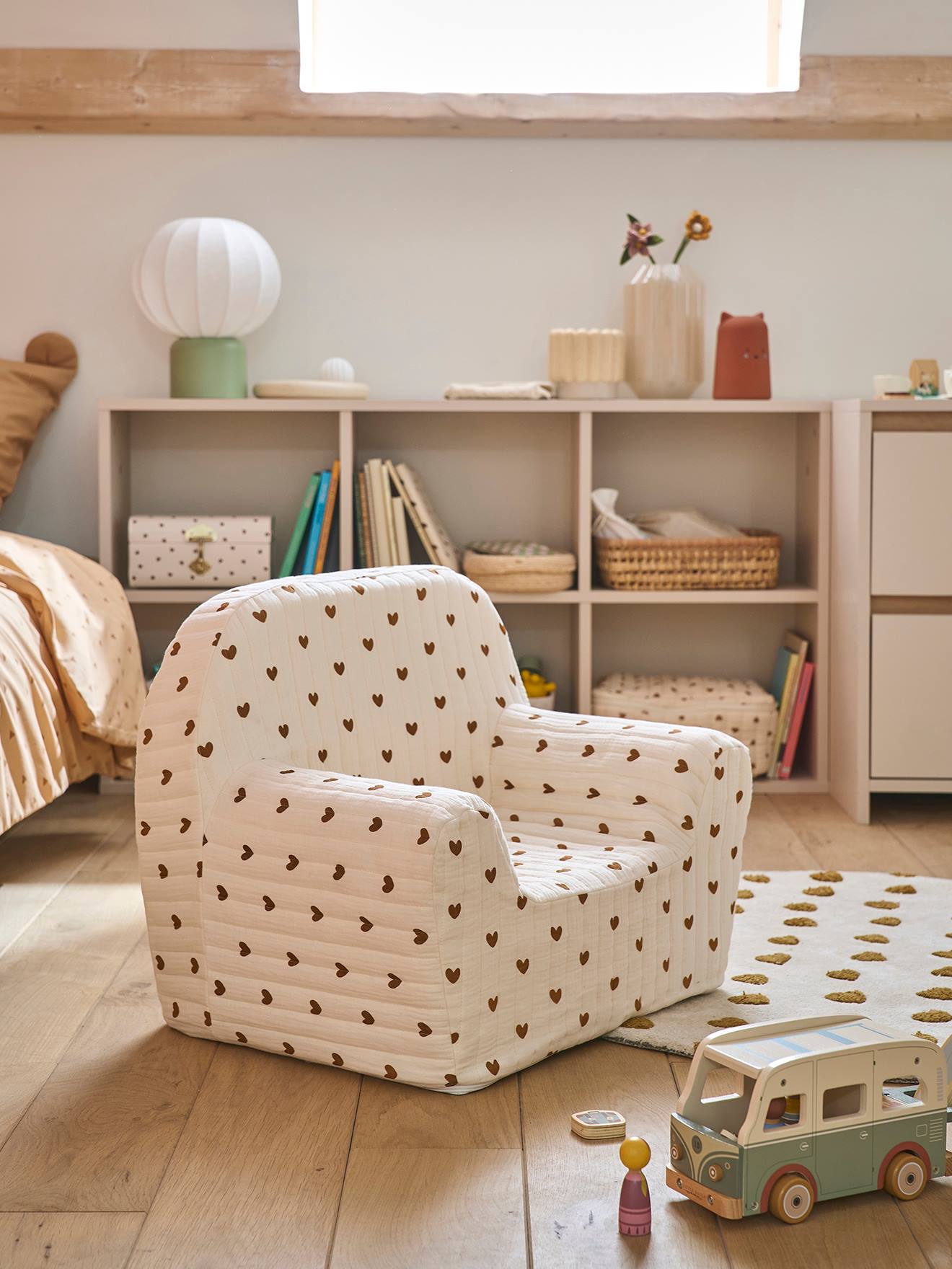 Fauteuil enfant mousse gaze de coton beige imprimé