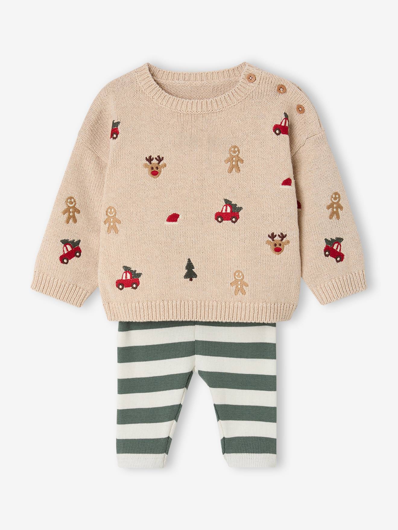 Ensemble bébé garçon pull et pantalon beige chiné