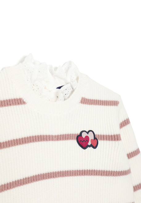Pull bébé fille Fond blanc casse raye rose 2 - vertbaudet enfant 