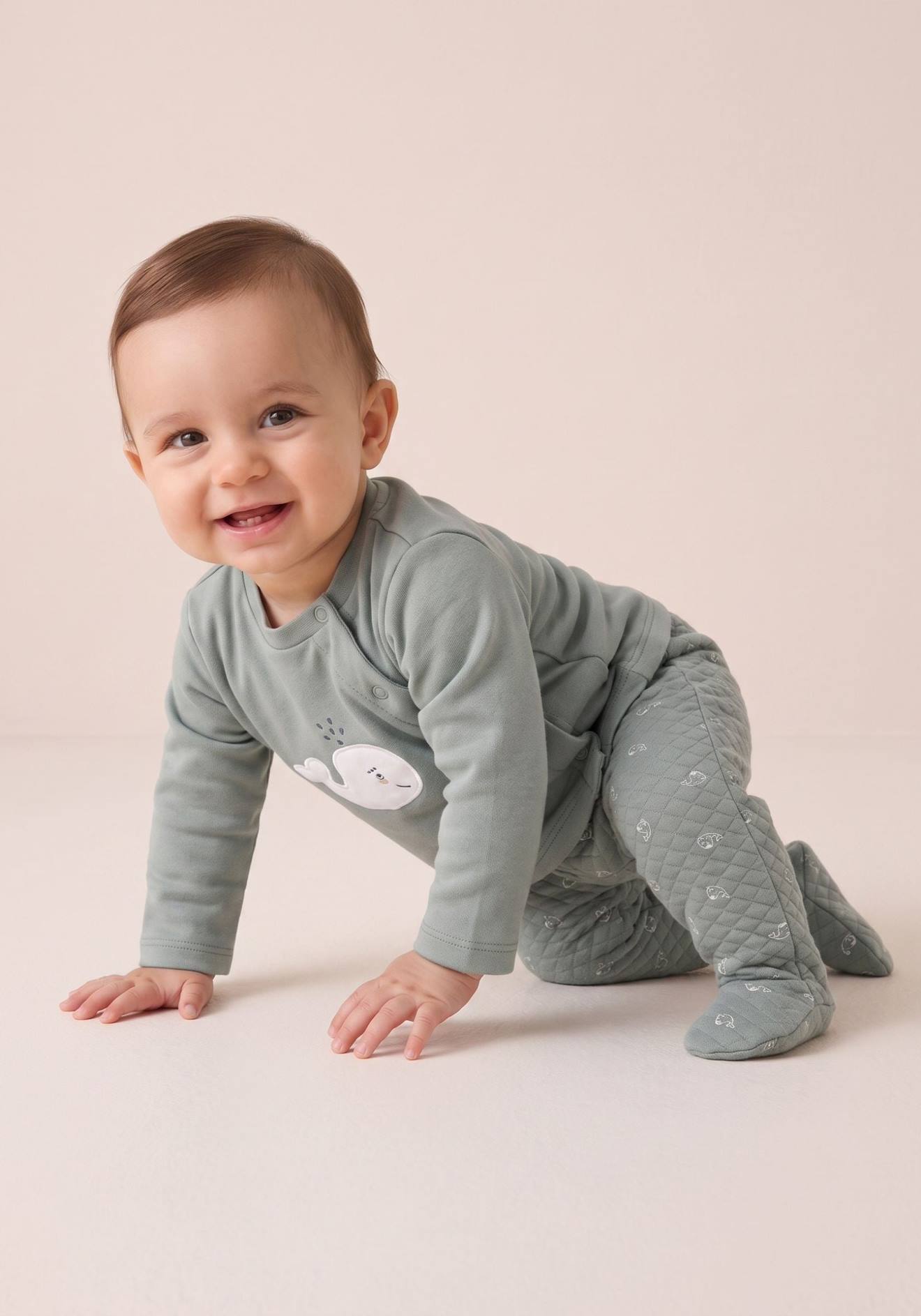 Ensemble Pantalon + Haut Bébé Mixte Vert D'eau