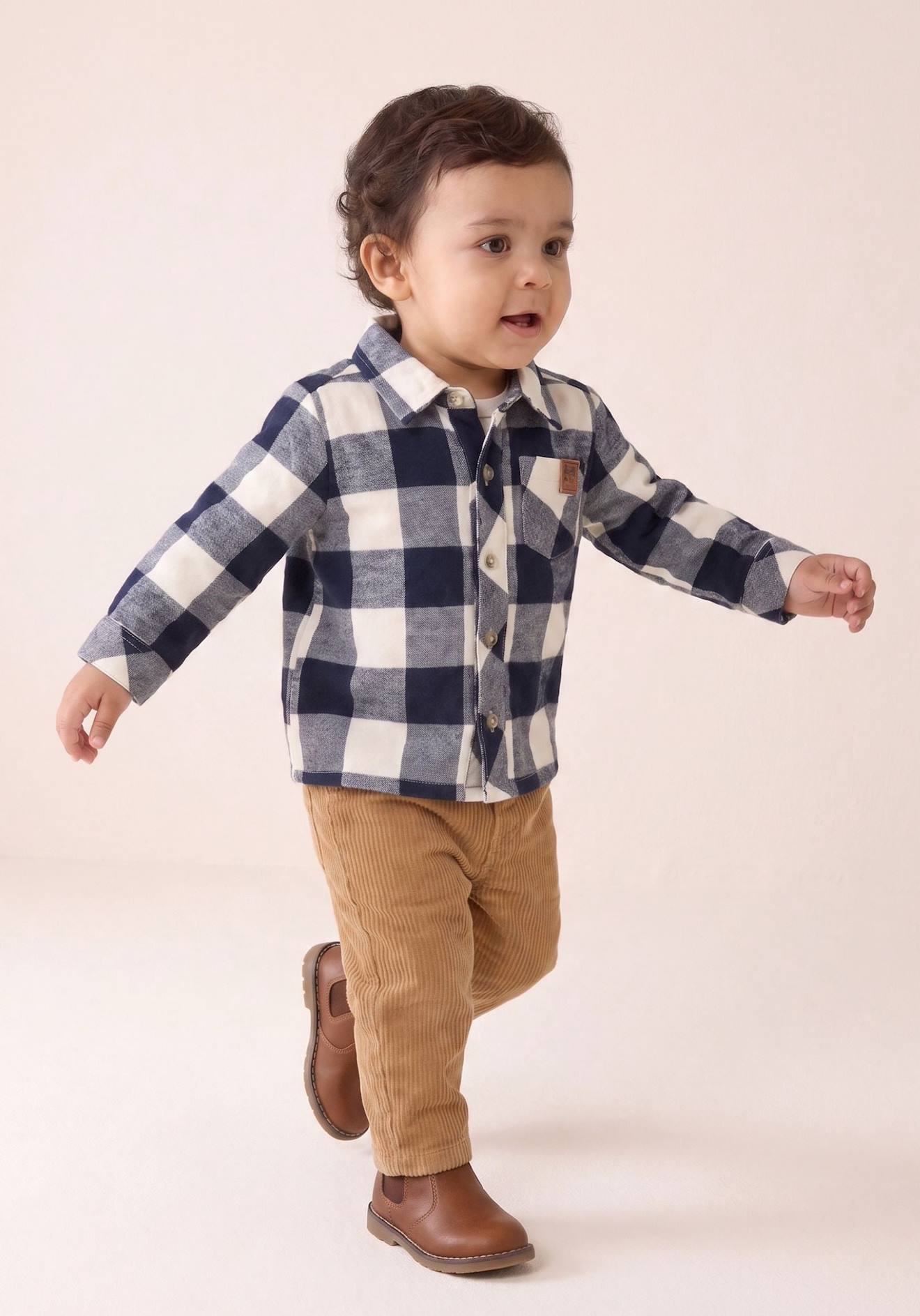 Ensemble Pantalon + Haut Bébé Garçon Carreaux Indigo