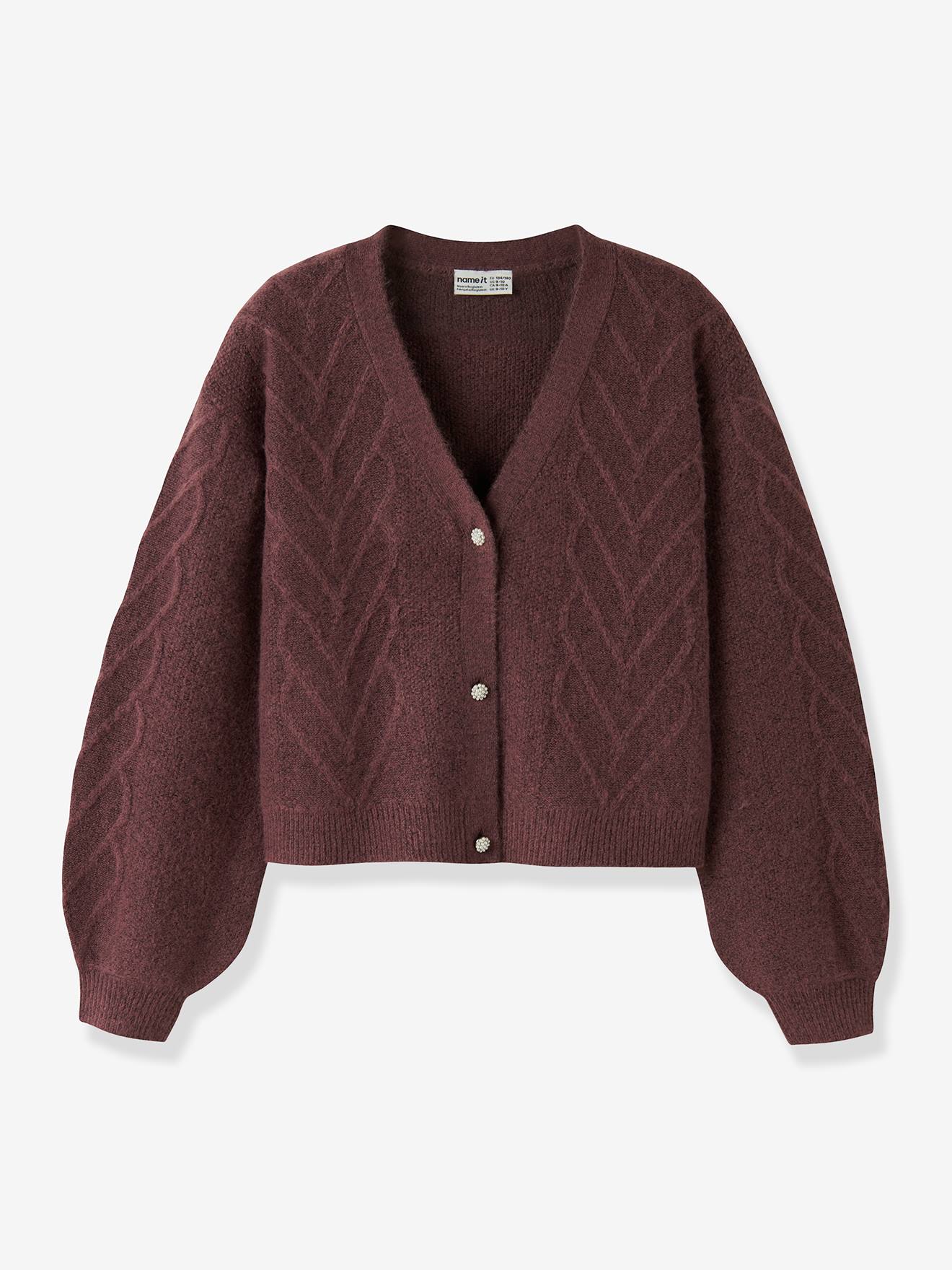 Gilet en maille à boutons perlés fille name it bordeaux