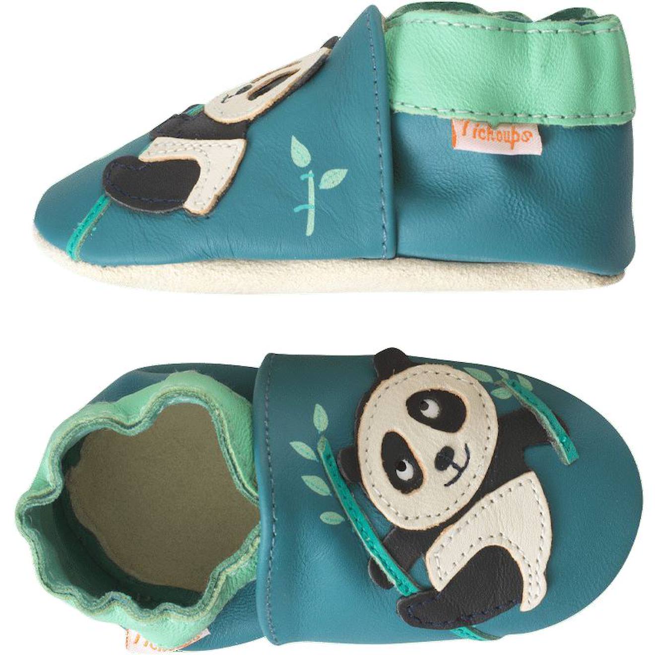 Chaussons Bébé Cuir Souple Andréa Le Panda Bleu Chaussons Bébé Cuir Souple Andréa Le Panda Bleu