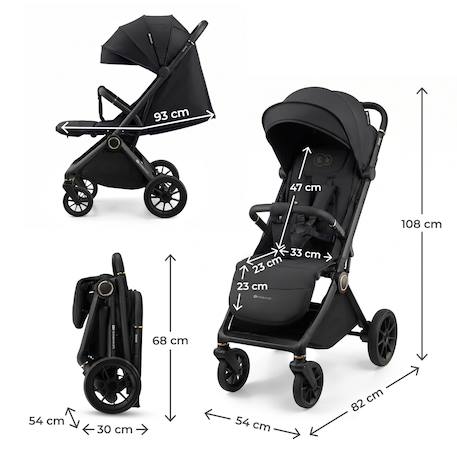 Poussette DAVE pliage automatique à une main, surface de couchage 93 cm, harnais magnétique 22 kg légère Beige+Gris+Marron+Noir 24 - vertbaudet enfant 