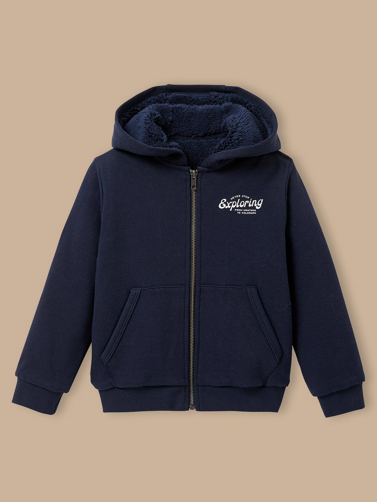Sweat Zippé Doublé Sherpa Garçon Marine