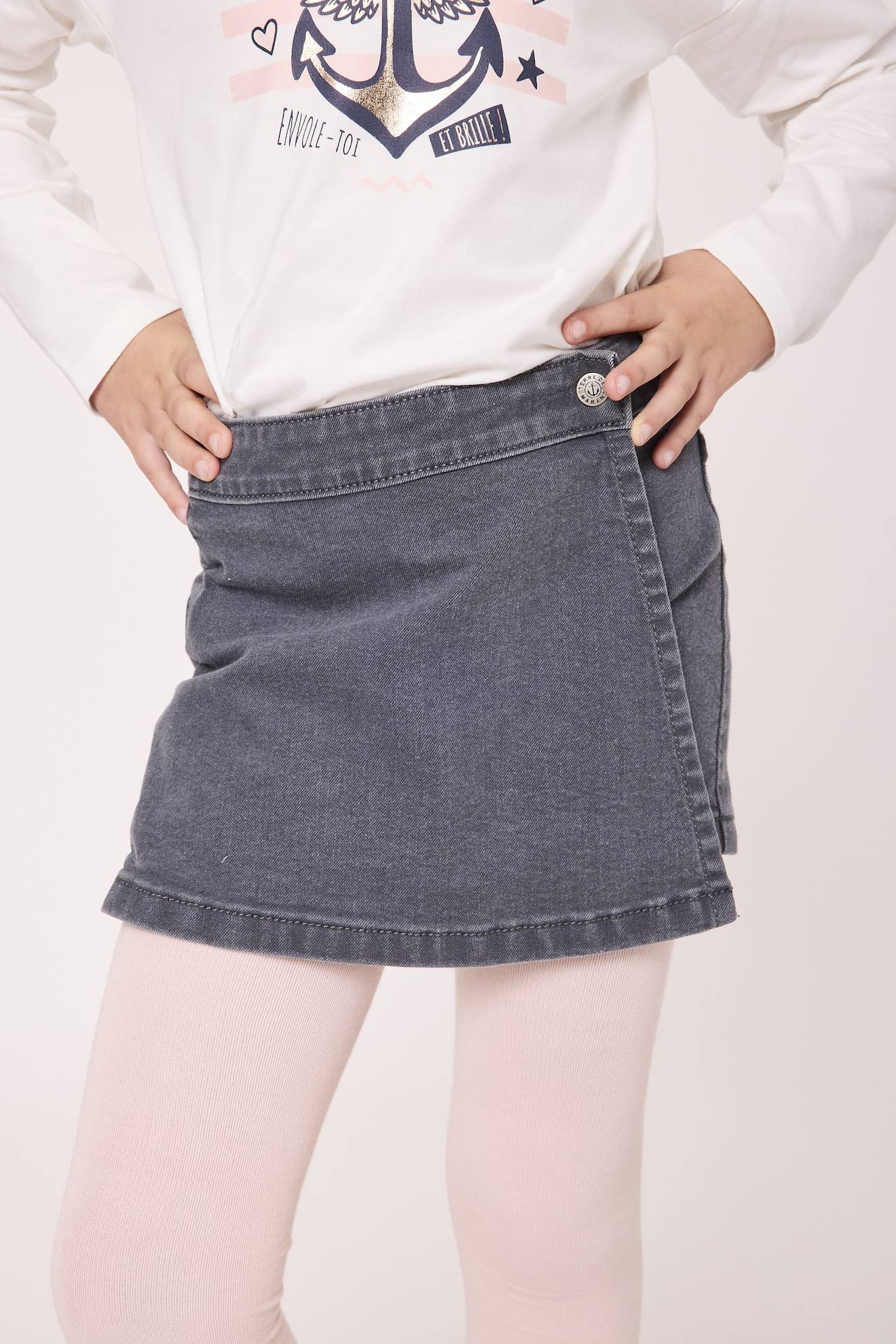 Jupe Short Fille Denim Gris