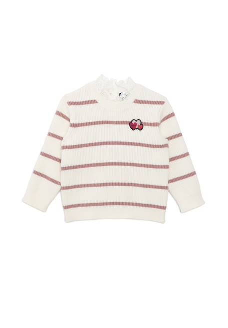 Pull bébé fille Fond blanc casse raye rose 3 - vertbaudet enfant 