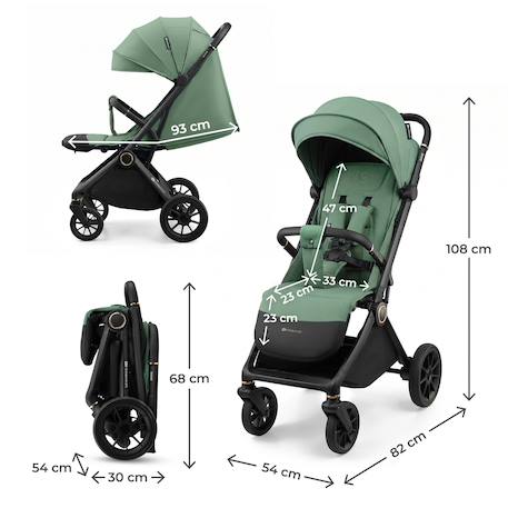Poussette DAVE pliage automatique à une main, surface de couchage 93 cm, harnais magnétique 22 kg légère Beige+Gris+Marron+Noir 12 - vertbaudet enfant 