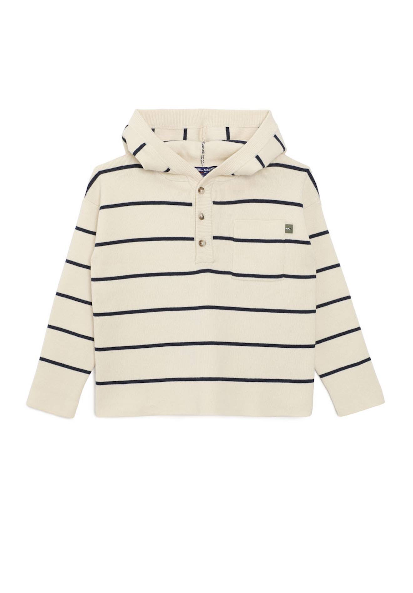 Pull À Capuche Garçon Fond Beige Raye Indigo